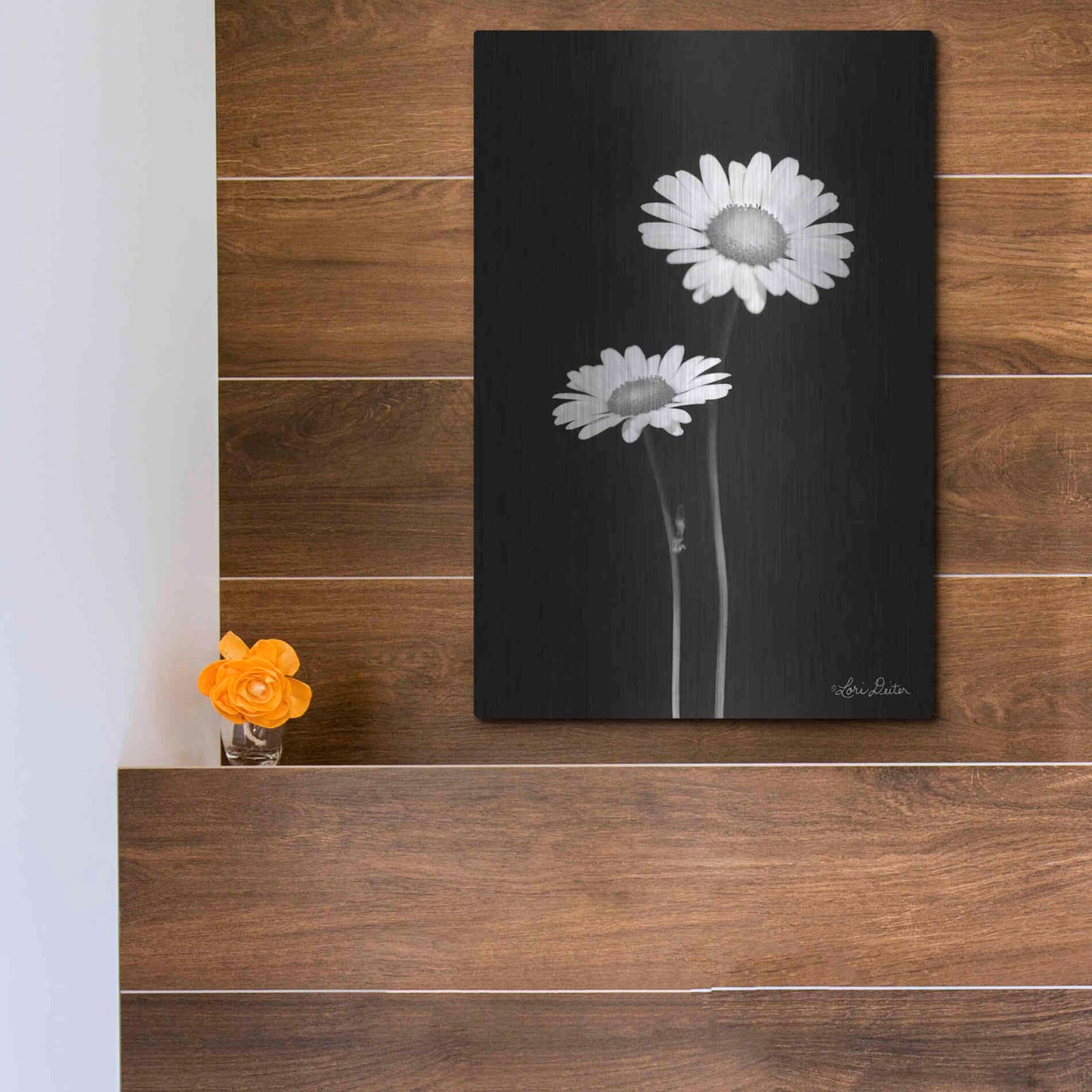 Luxe Metal Art 'Pair of Daisies' by Lori Deiter, Metal Wall Art,12x16
