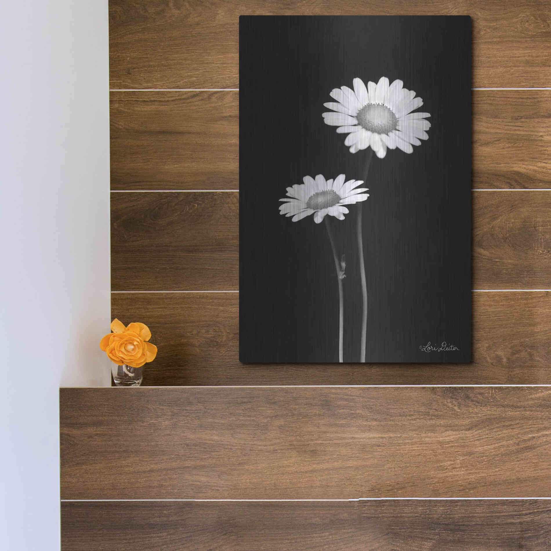 Luxe Metal Art 'Pair of Daisies' by Lori Deiter, Metal Wall Art,12x16