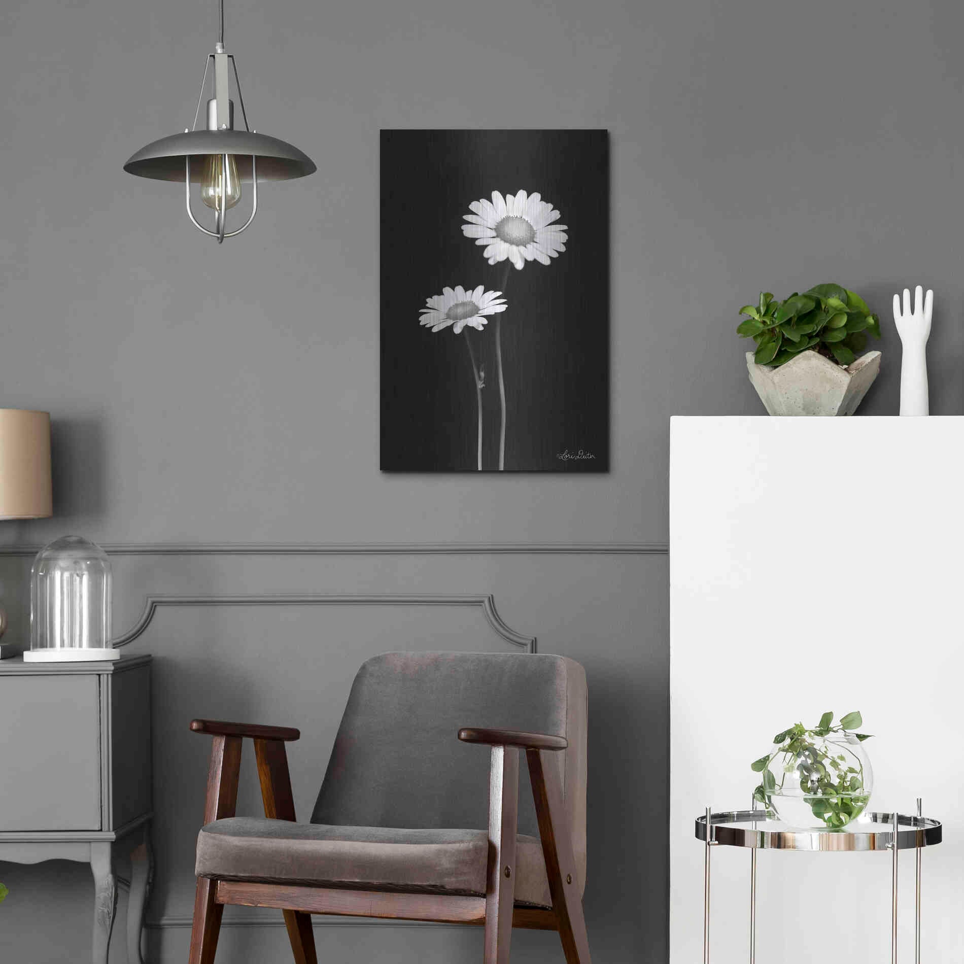 Luxe Metal Art 'Pair of Daisies' by Lori Deiter, Metal Wall Art,16x24