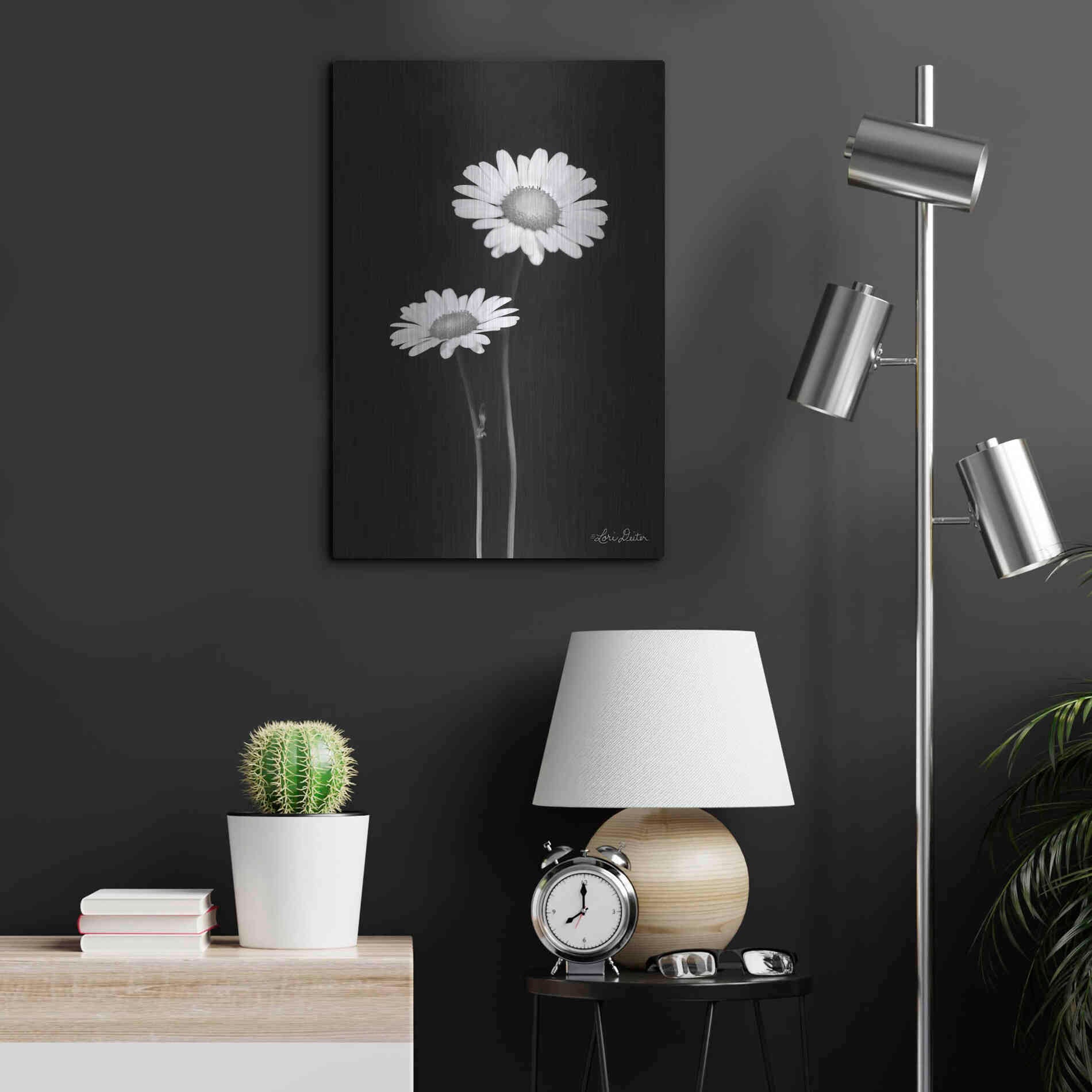 Luxe Metal Art 'Pair of Daisies' by Lori Deiter, Metal Wall Art,16x24