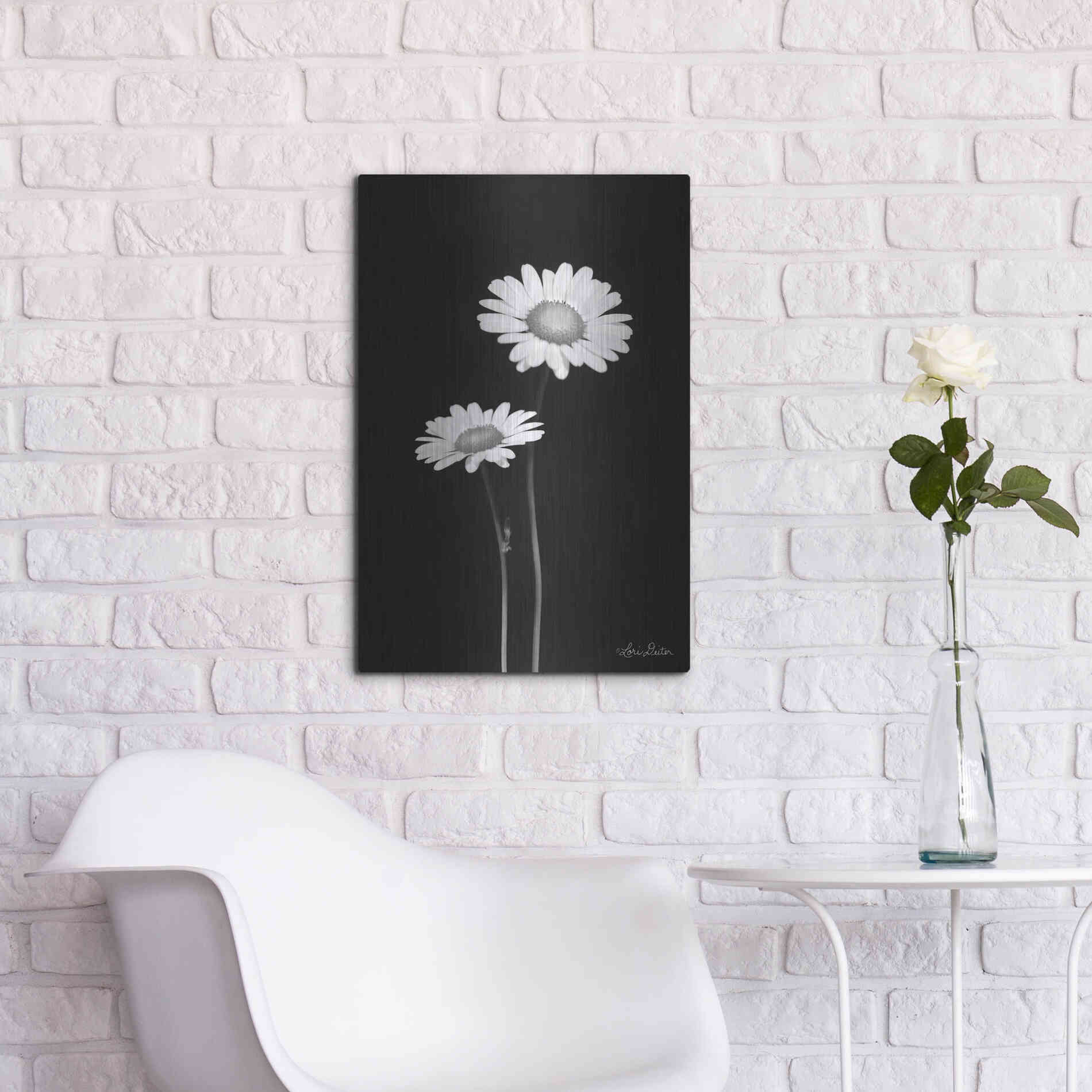 Luxe Metal Art 'Pair of Daisies' by Lori Deiter, Metal Wall Art,16x24