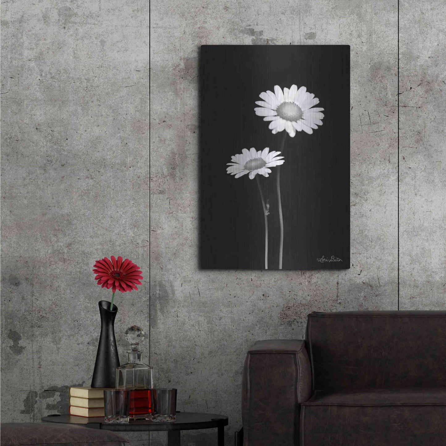 Luxe Metal Art 'Pair of Daisies' by Lori Deiter, Metal Wall Art,24x36