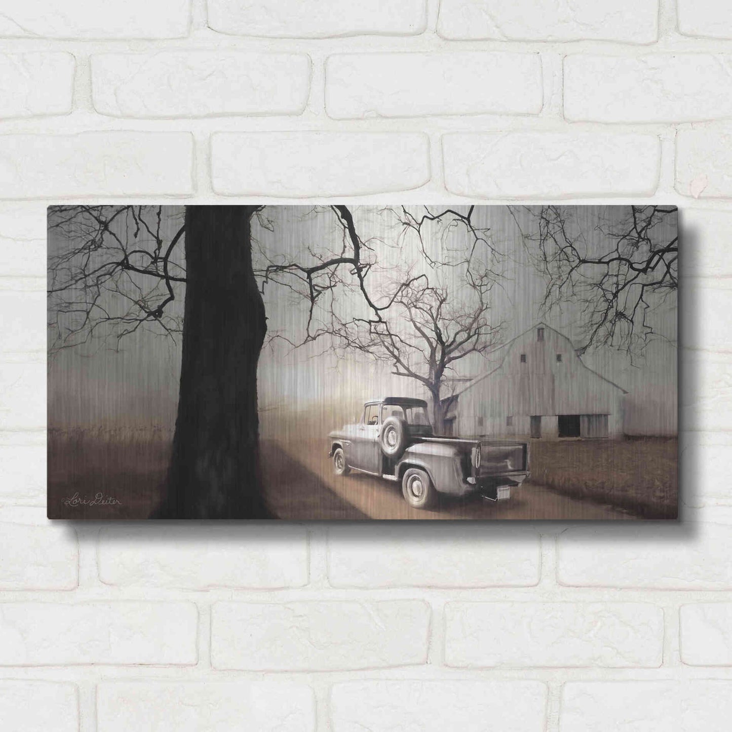 Luxe Metal Art 'Millersburg Sunrise with Truck' by Lori Deiter, Metal Wall Art,24x12