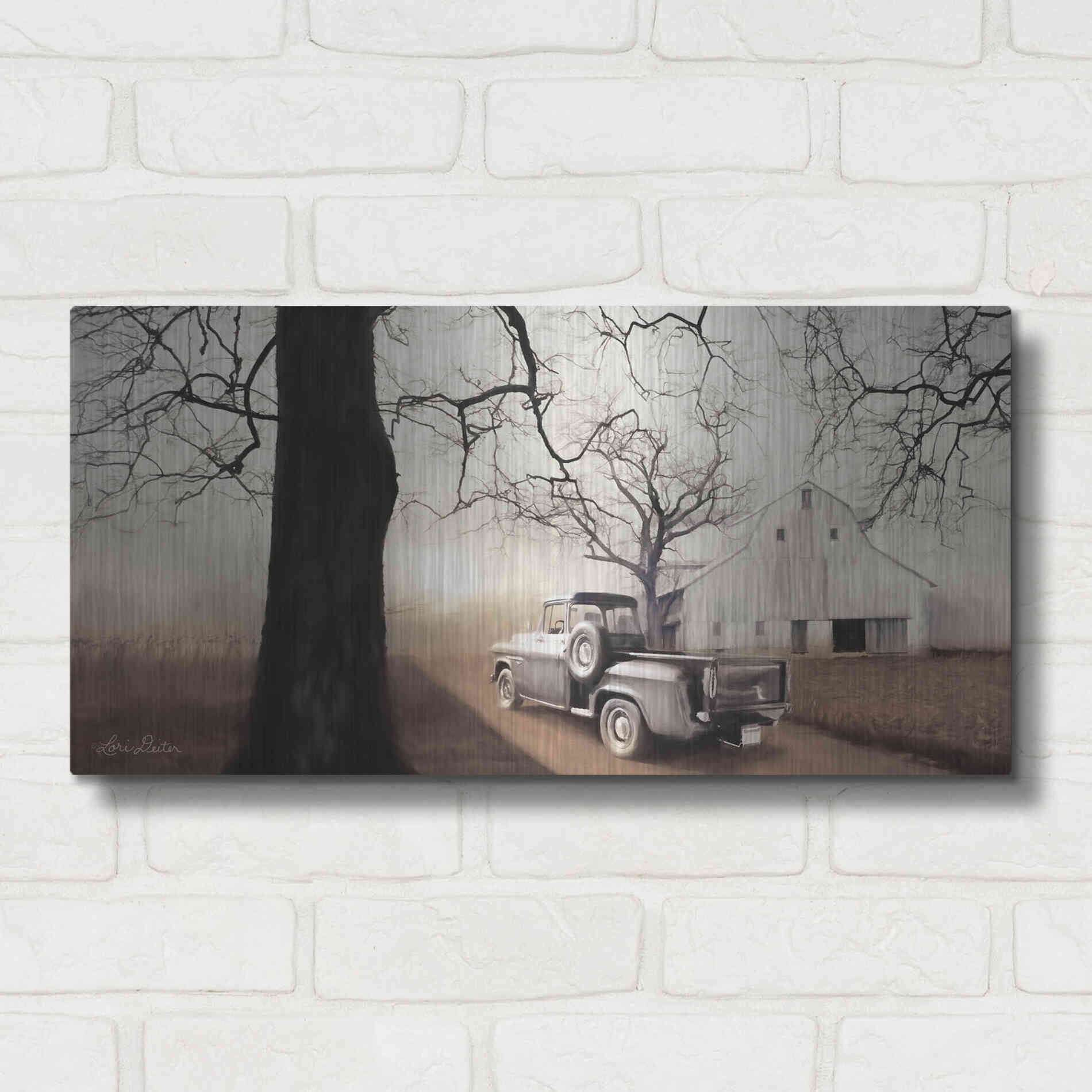 Luxe Metal Art 'Millersburg Sunrise with Truck' by Lori Deiter, Metal Wall Art,24x12