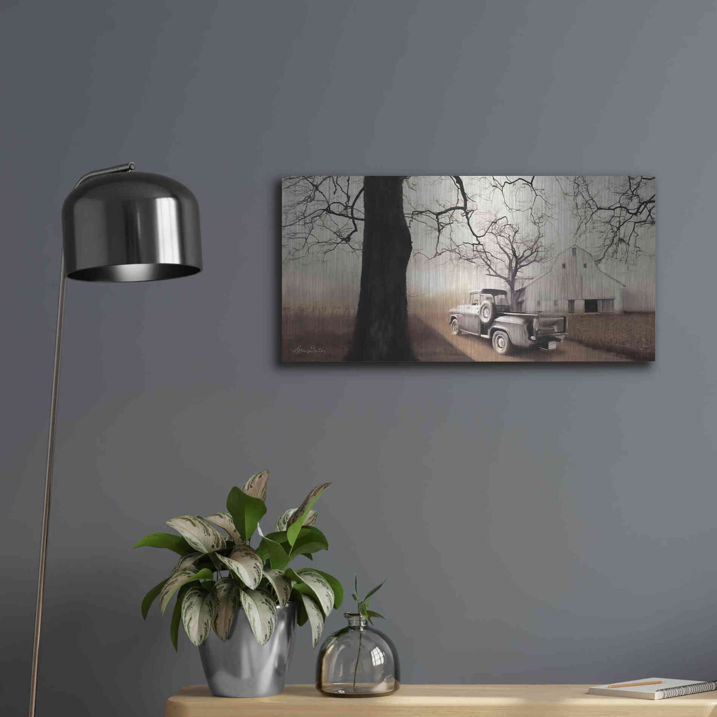 Luxe Metal Art 'Millersburg Sunrise with Truck' by Lori Deiter, Metal Wall Art,24x12