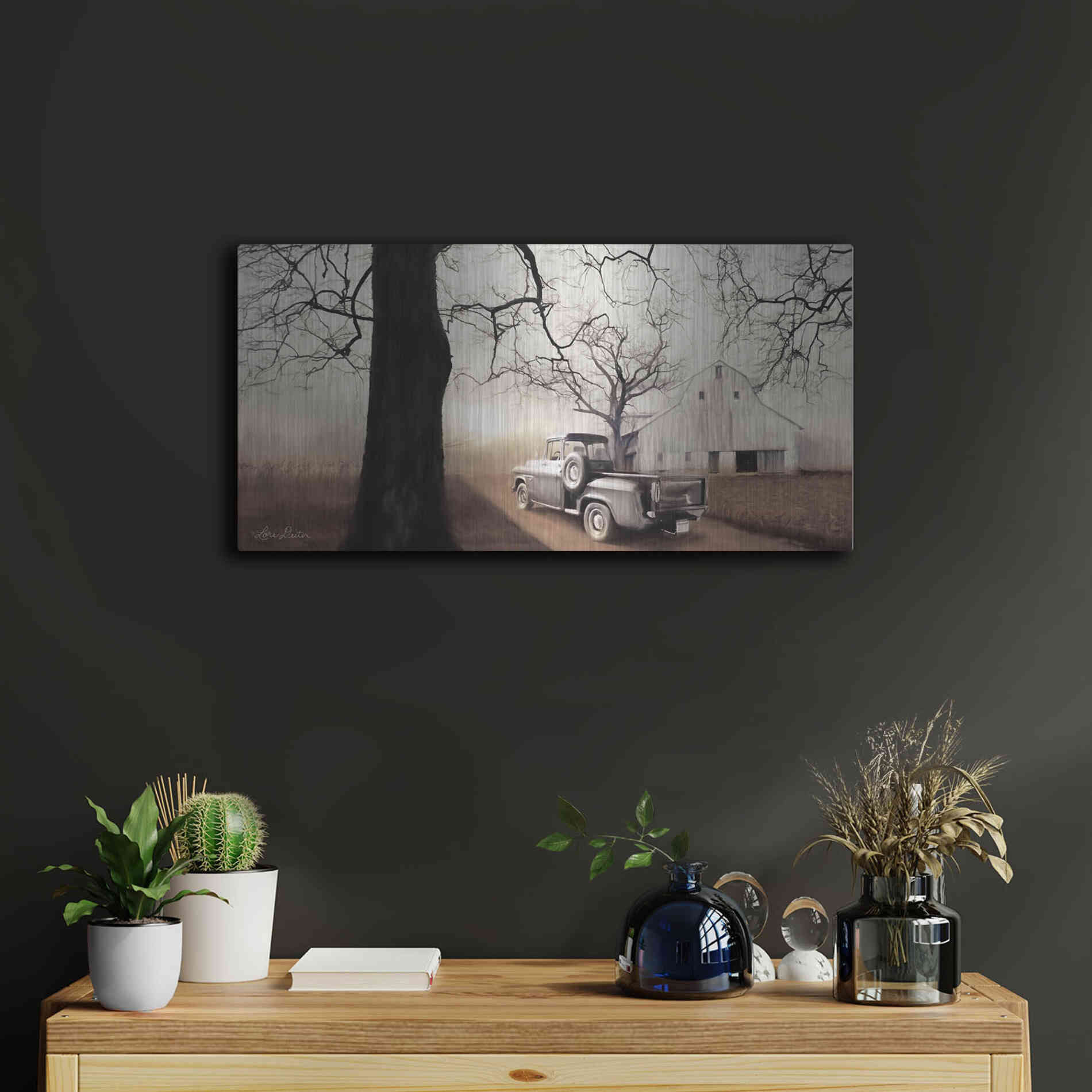 Luxe Metal Art 'Millersburg Sunrise with Truck' by Lori Deiter, Metal Wall Art,24x12