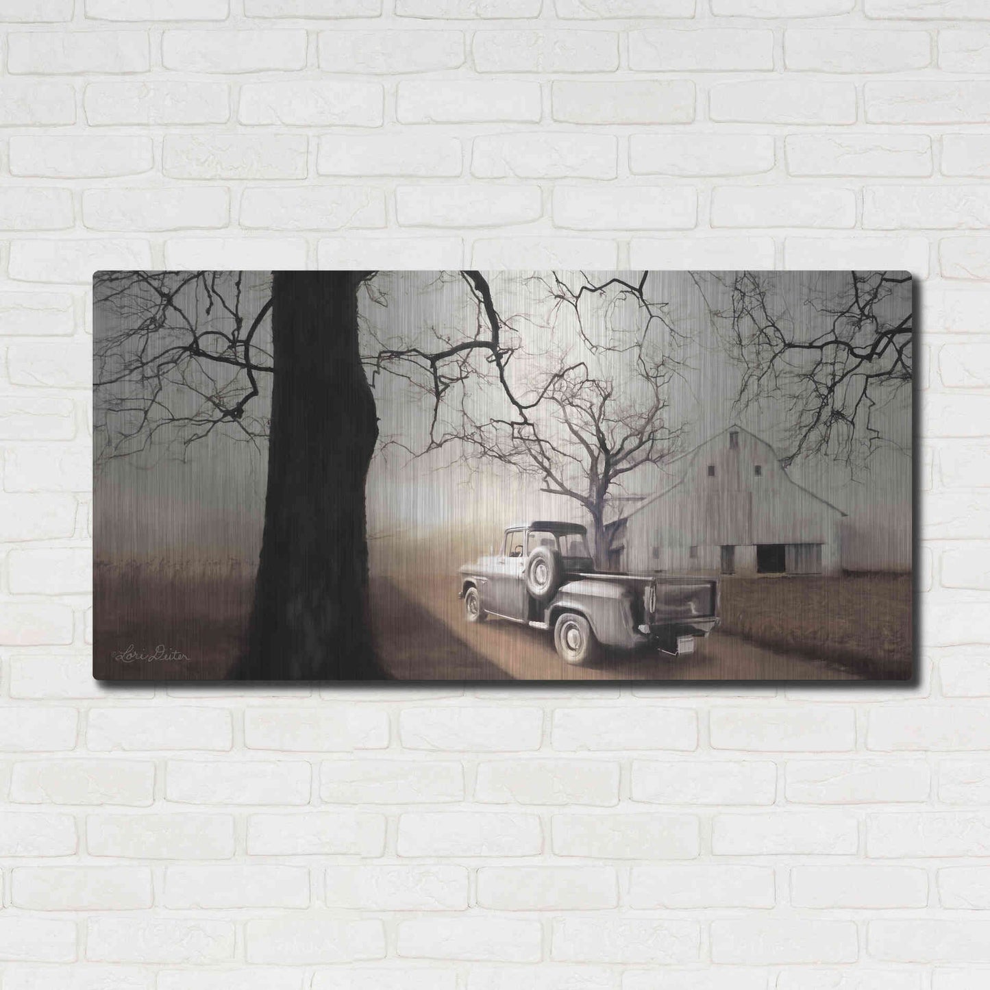 Luxe Metal Art 'Millersburg Sunrise with Truck' by Lori Deiter, Metal Wall Art,48x24