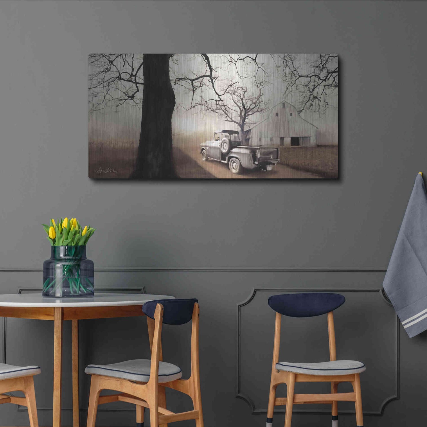Luxe Metal Art 'Millersburg Sunrise with Truck' by Lori Deiter, Metal Wall Art,48x24