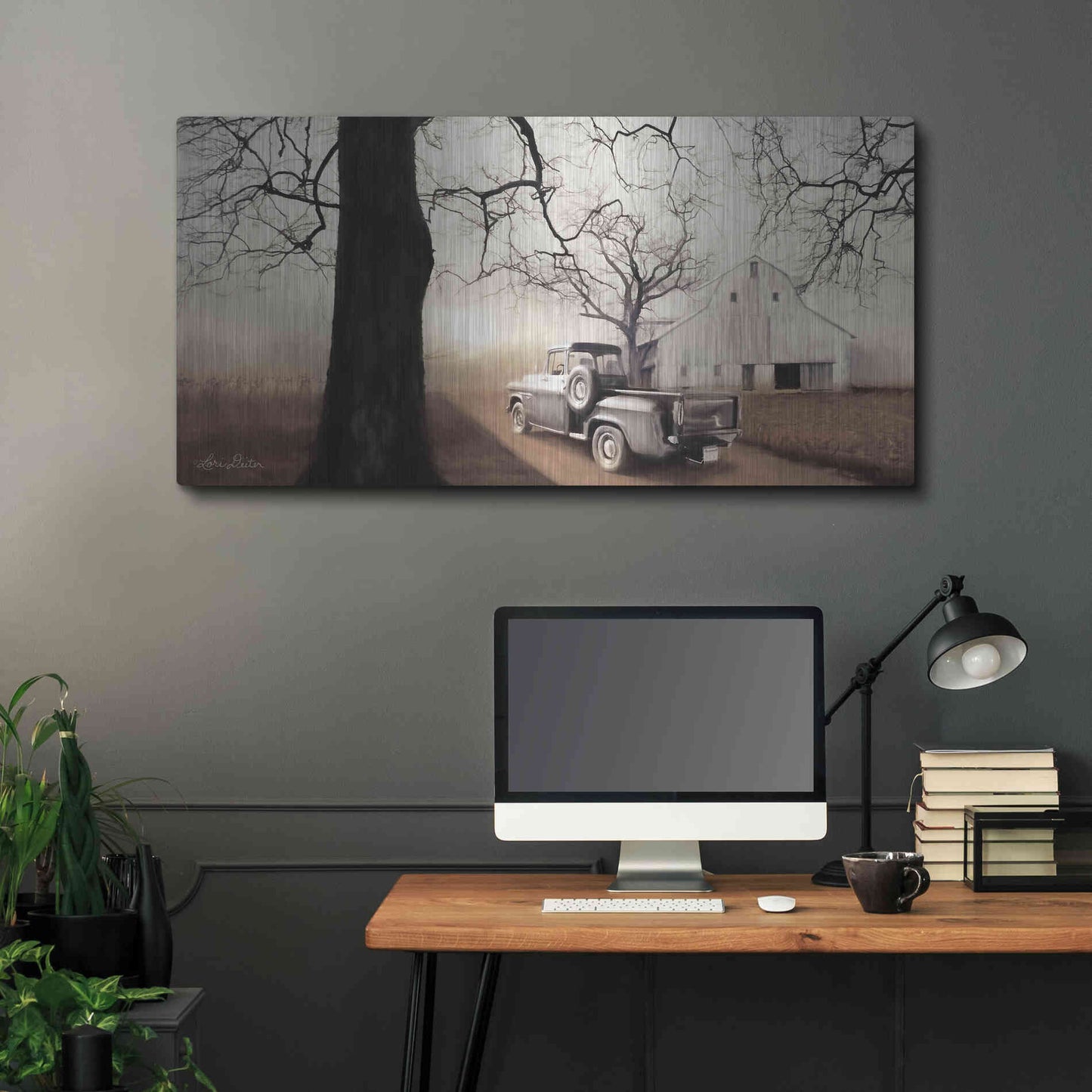 Luxe Metal Art 'Millersburg Sunrise with Truck' by Lori Deiter, Metal Wall Art,48x24