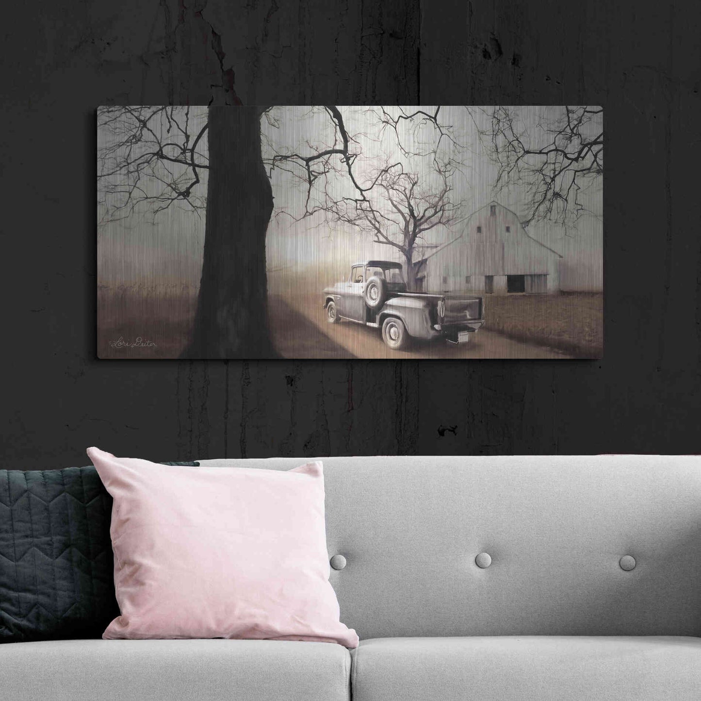 Luxe Metal Art 'Millersburg Sunrise with Truck' by Lori Deiter, Metal Wall Art,48x24