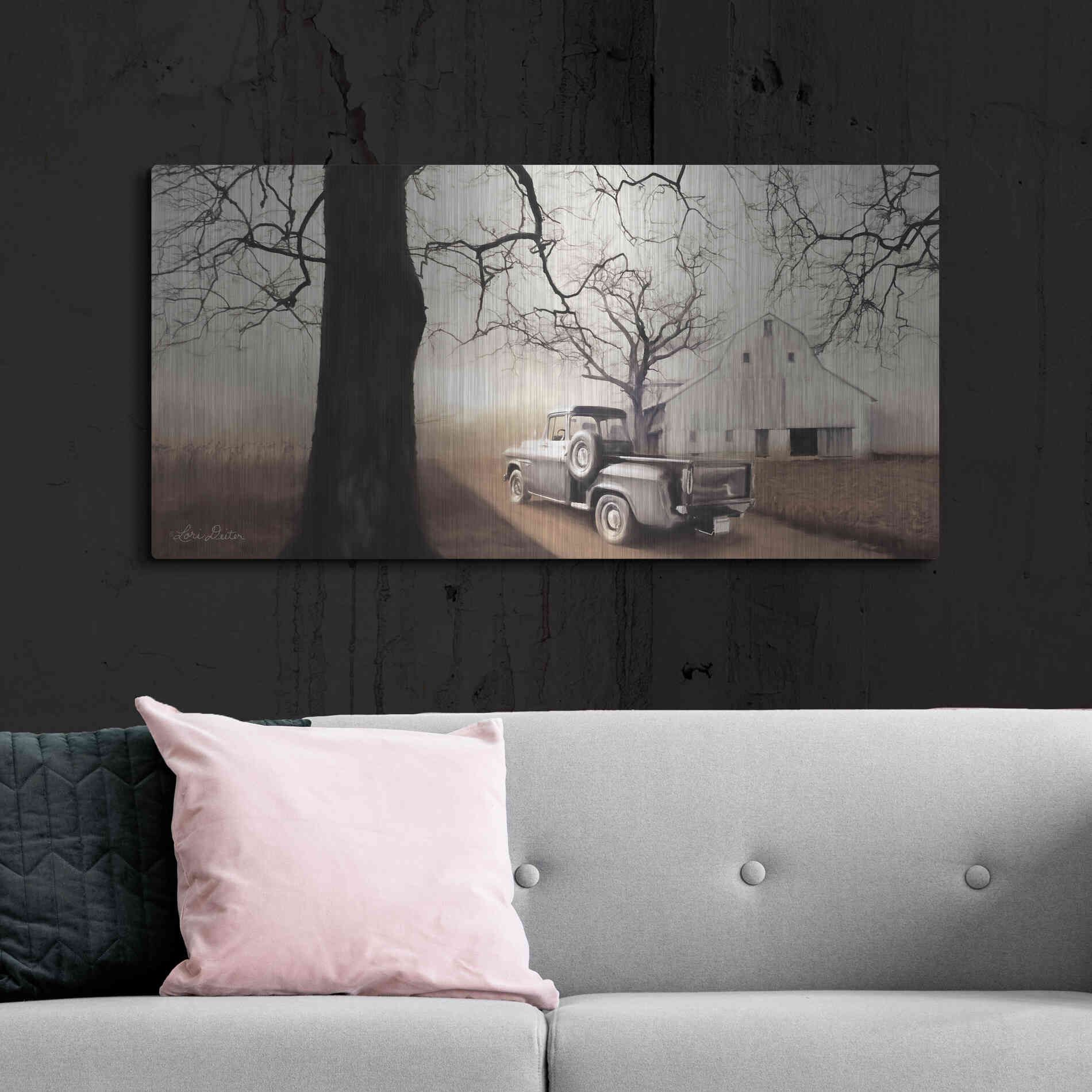 Luxe Metal Art 'Millersburg Sunrise with Truck' by Lori Deiter, Metal Wall Art,48x24