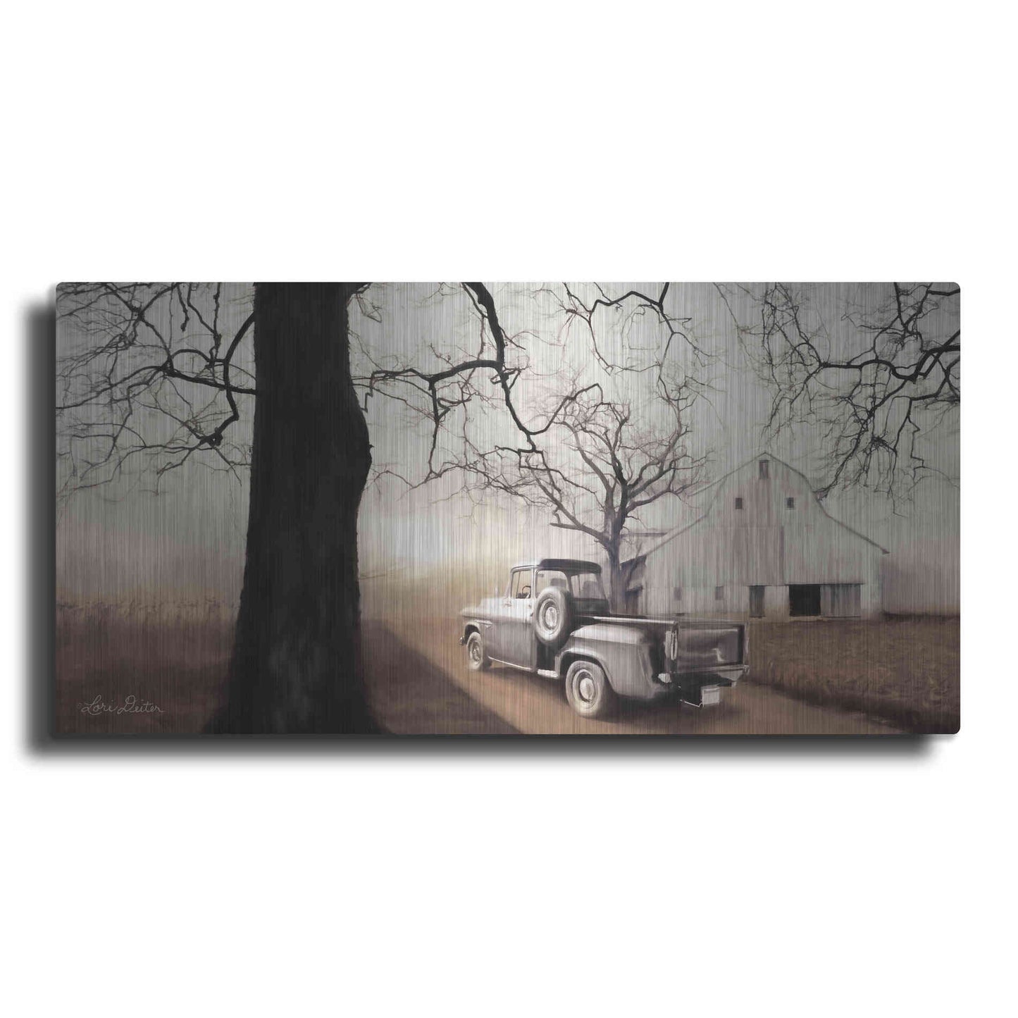 Luxe Metal Art 'Millersburg Sunrise with Truck' by Lori Deiter, Metal Wall Art