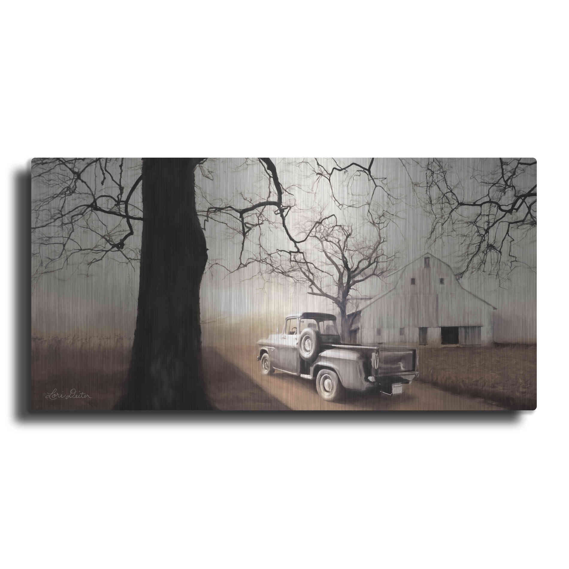 Luxe Metal Art 'Millersburg Sunrise with Truck' by Lori Deiter, Metal Wall Art