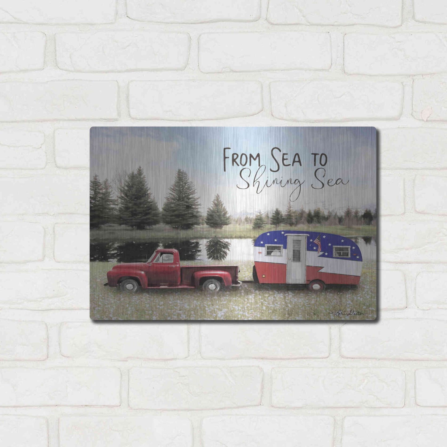 Luxe Metal Art 'American Camper' by Lori Deiter, Metal Wall Art,16x12