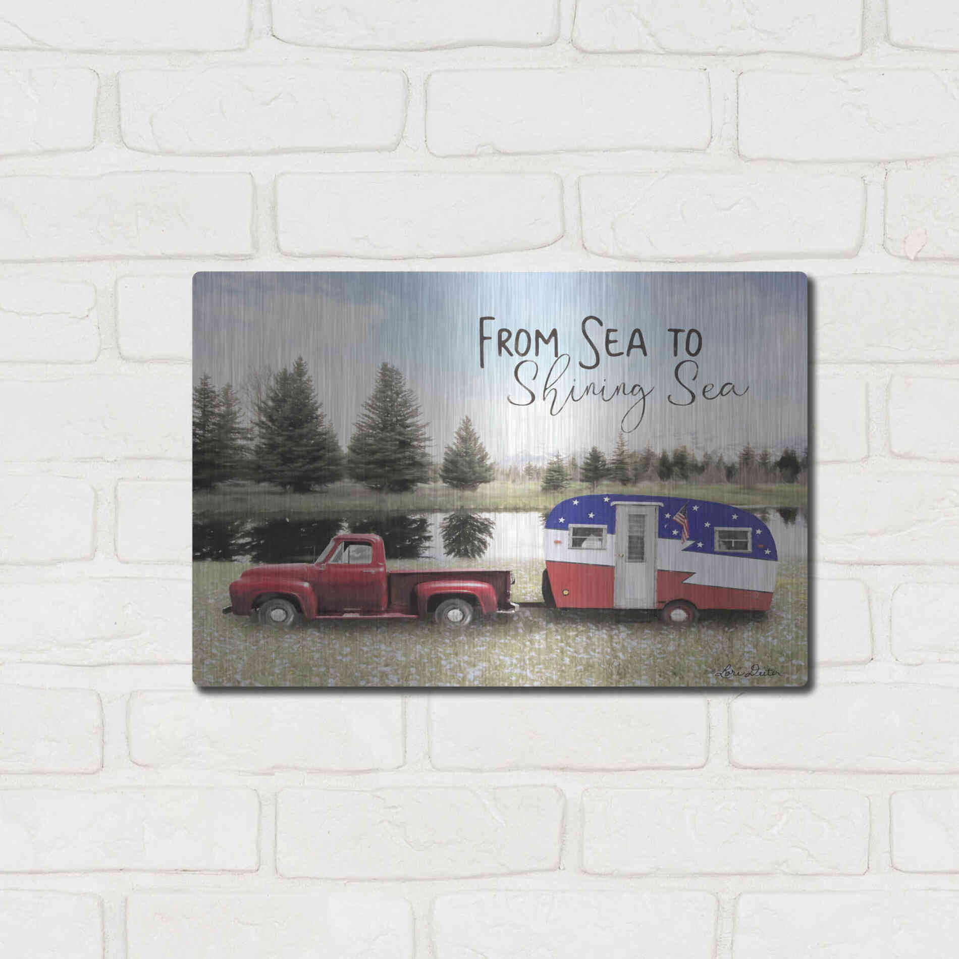 Luxe Metal Art 'American Camper' by Lori Deiter, Metal Wall Art,16x12