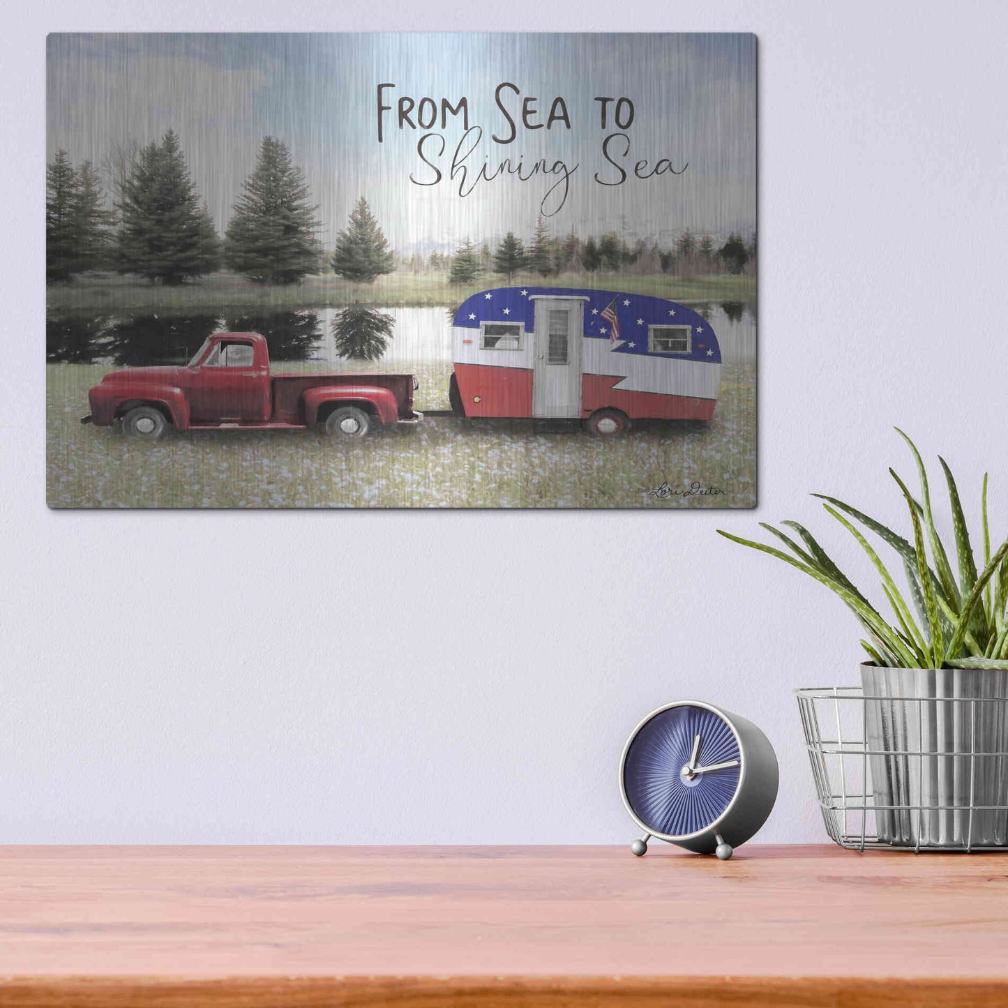 Luxe Metal Art 'American Camper' by Lori Deiter, Metal Wall Art,16x12