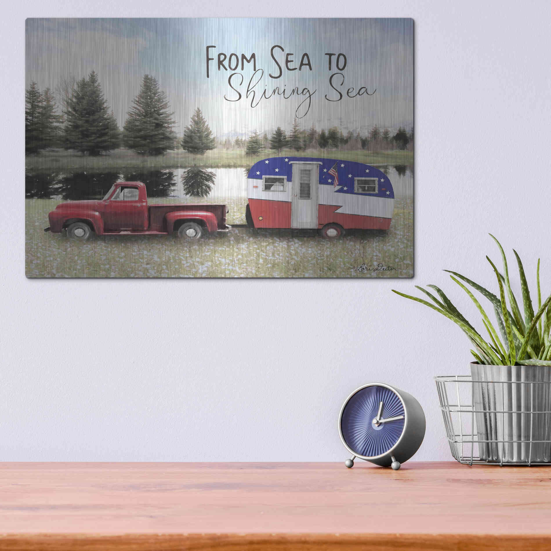 Luxe Metal Art 'American Camper' by Lori Deiter, Metal Wall Art,16x12