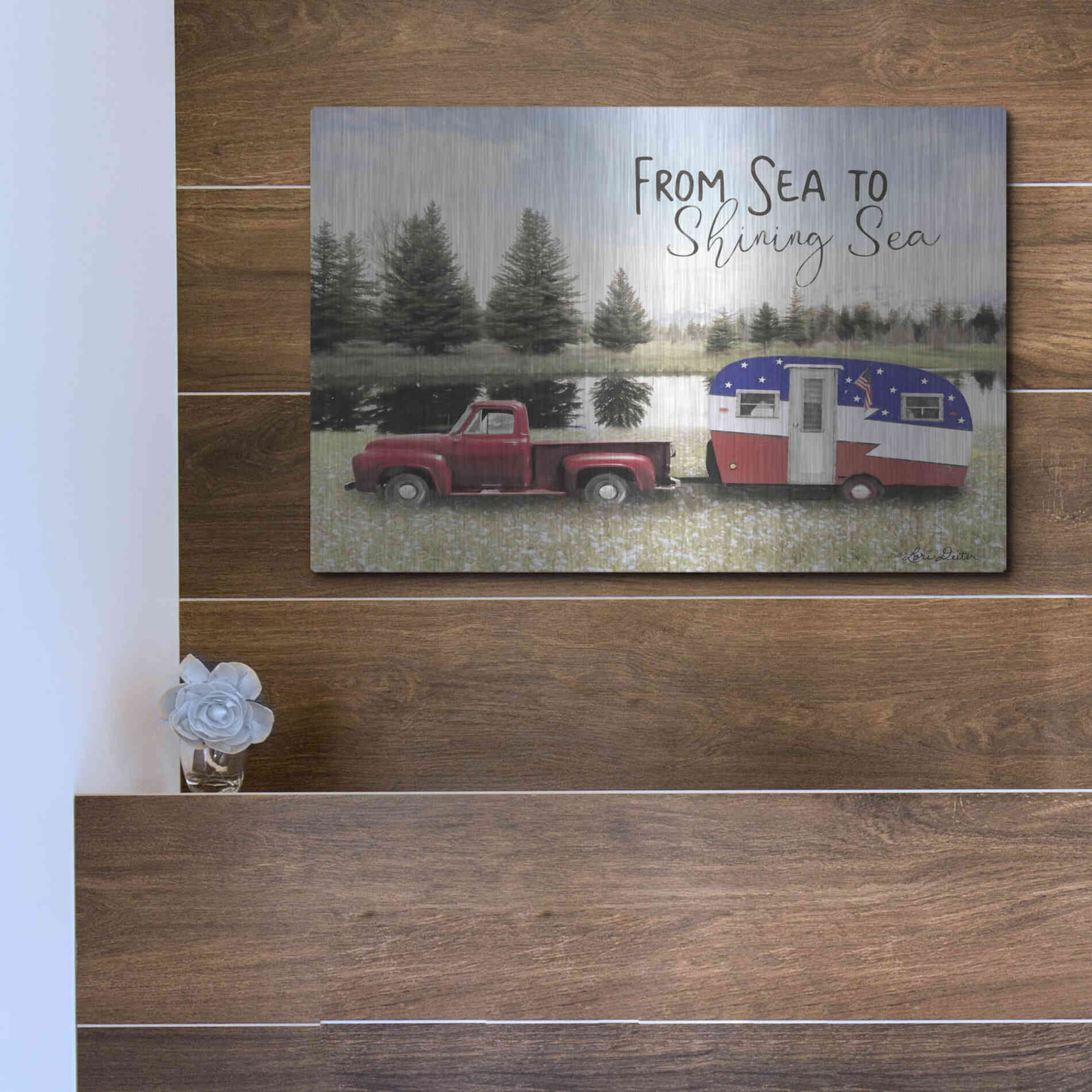 Luxe Metal Art 'American Camper' by Lori Deiter, Metal Wall Art,16x12