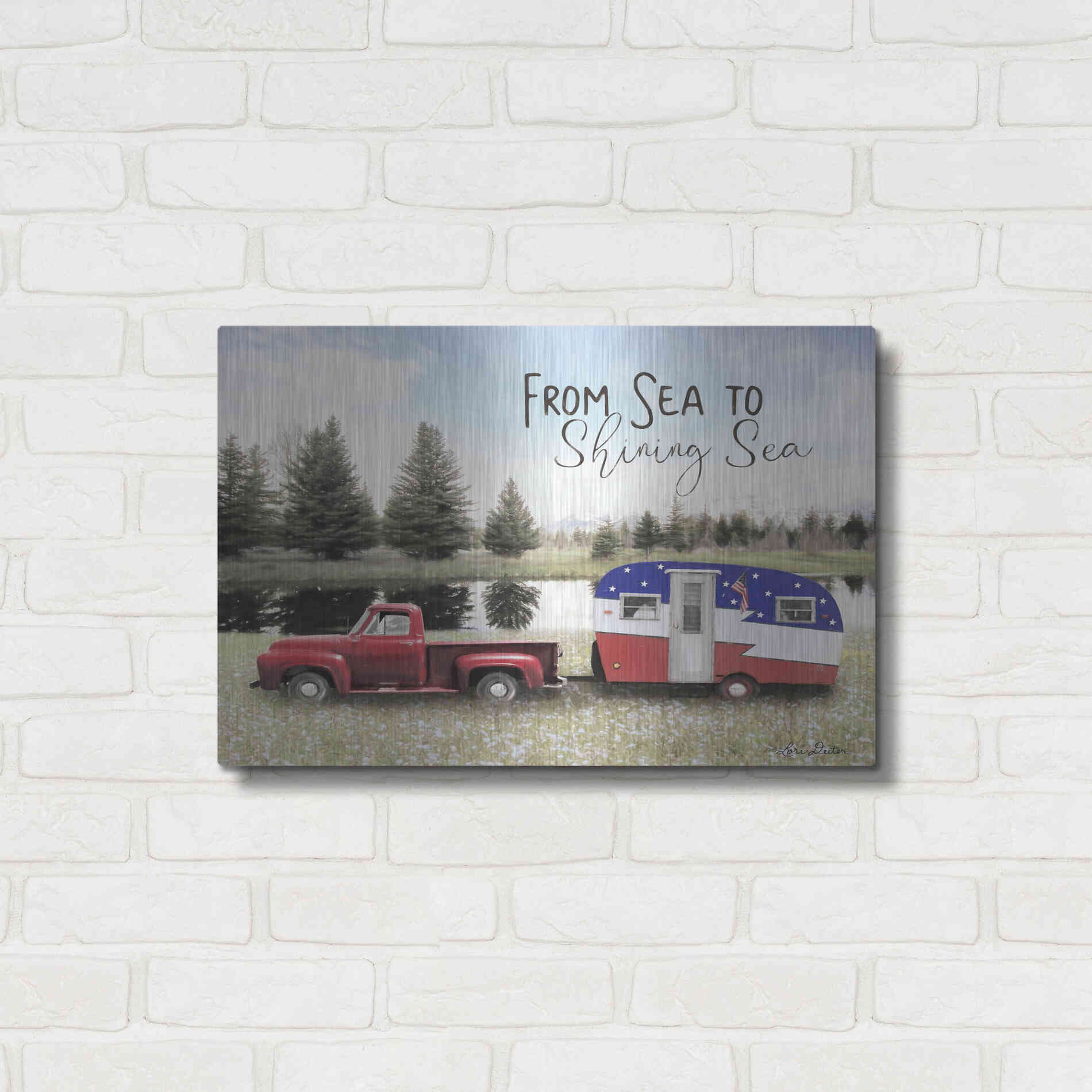 Luxe Metal Art 'American Camper' by Lori Deiter, Metal Wall Art,24x16