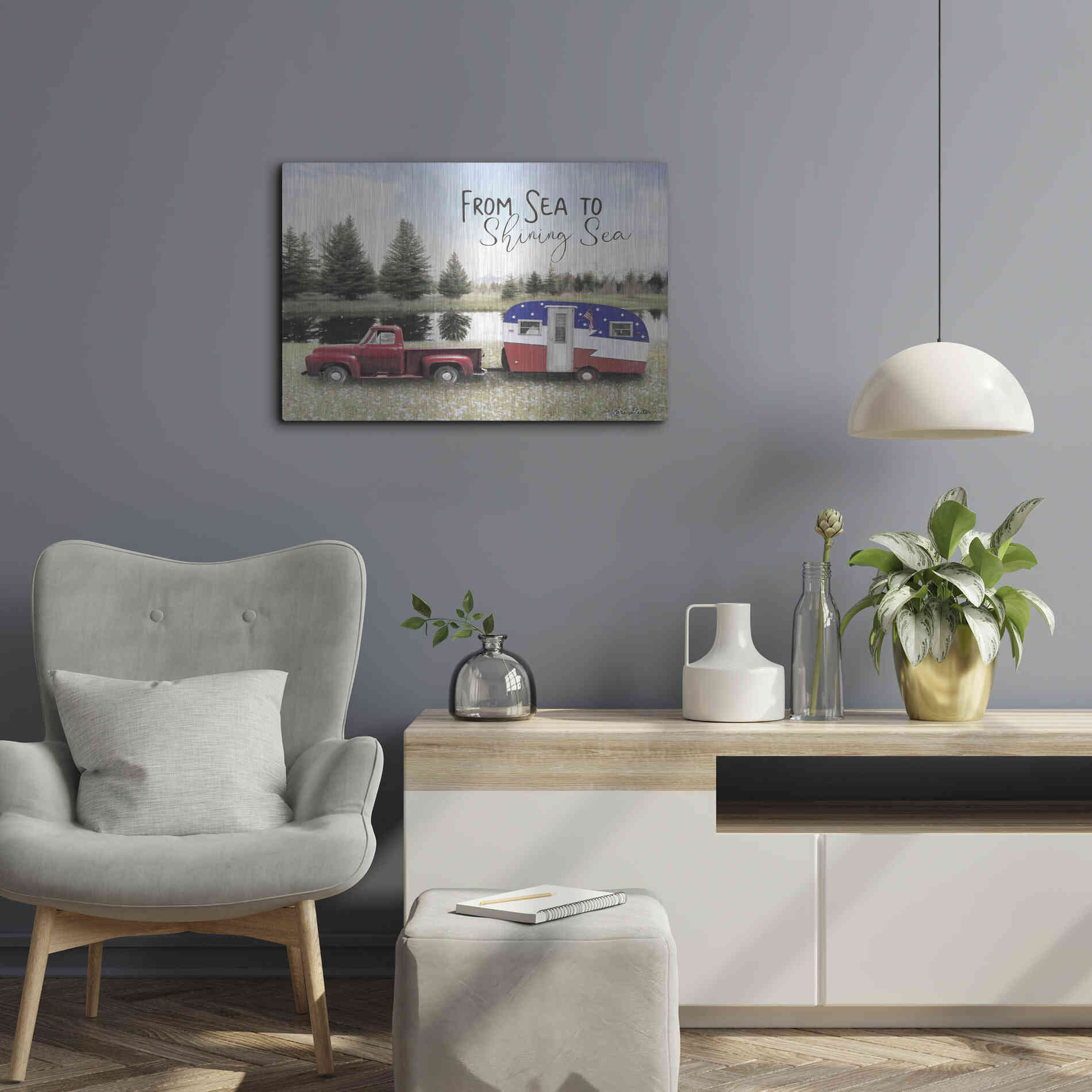 Luxe Metal Art 'American Camper' by Lori Deiter, Metal Wall Art,24x16