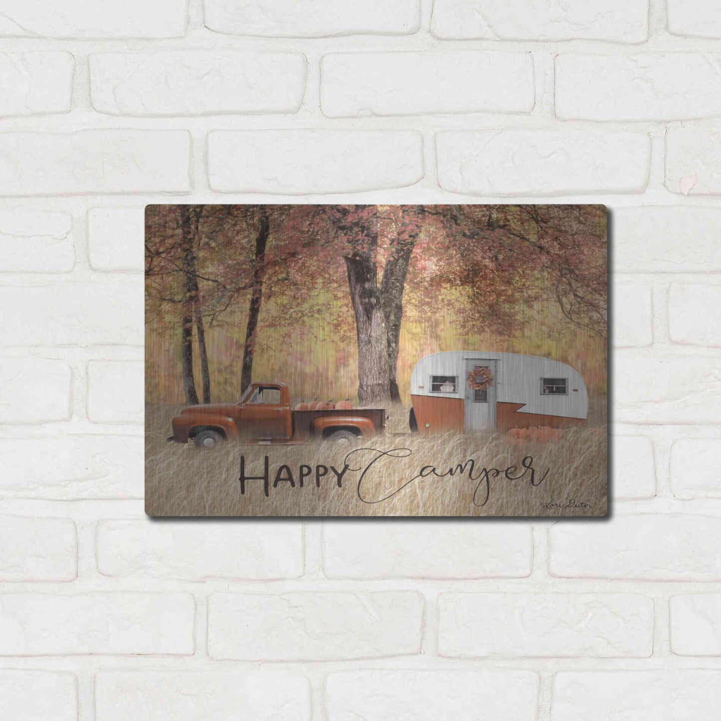 Luxe Metal Art 'Fall Camping' by Lori Deiter, Metal Wall Art,16x12