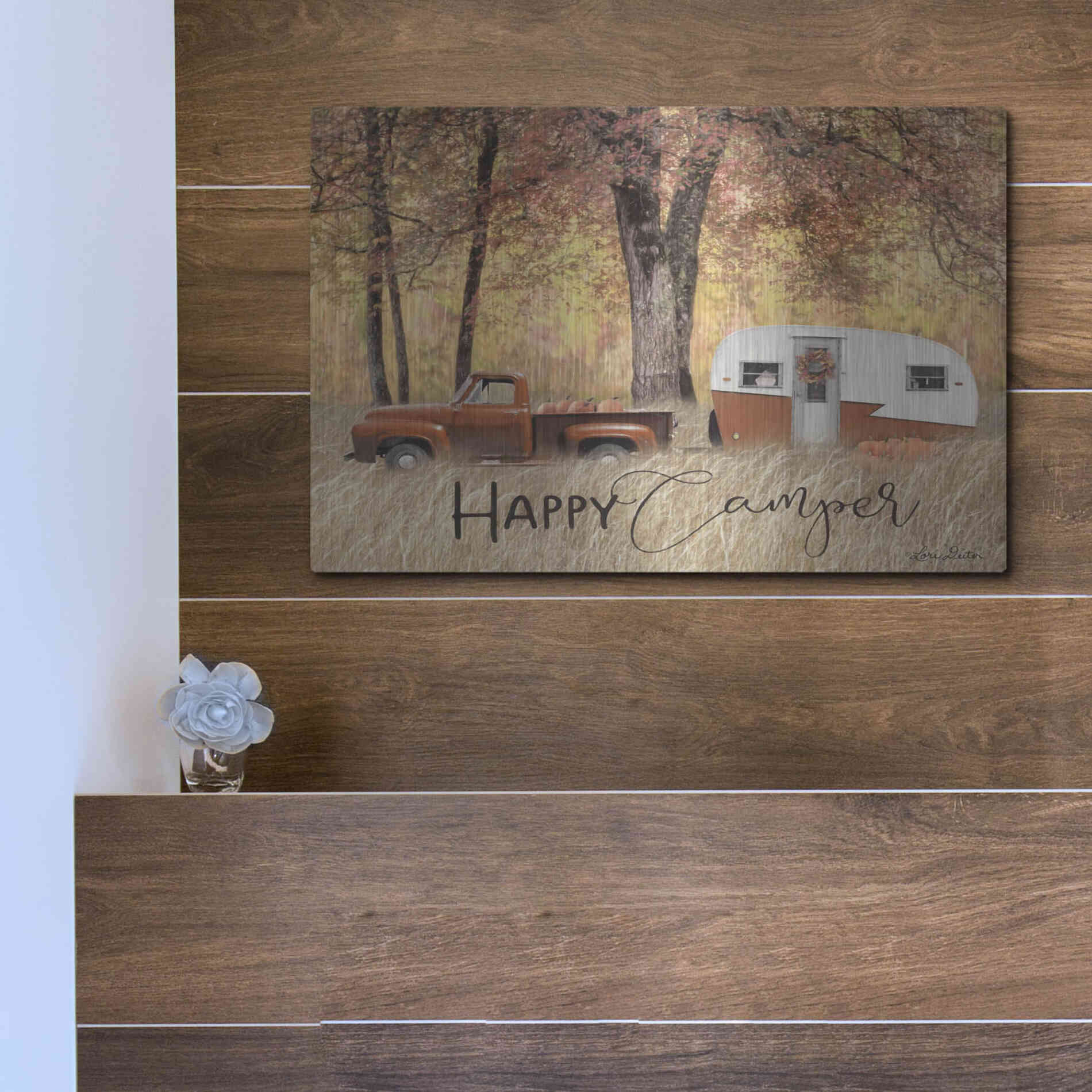 Luxe Metal Art 'Fall Camping' by Lori Deiter, Metal Wall Art,16x12