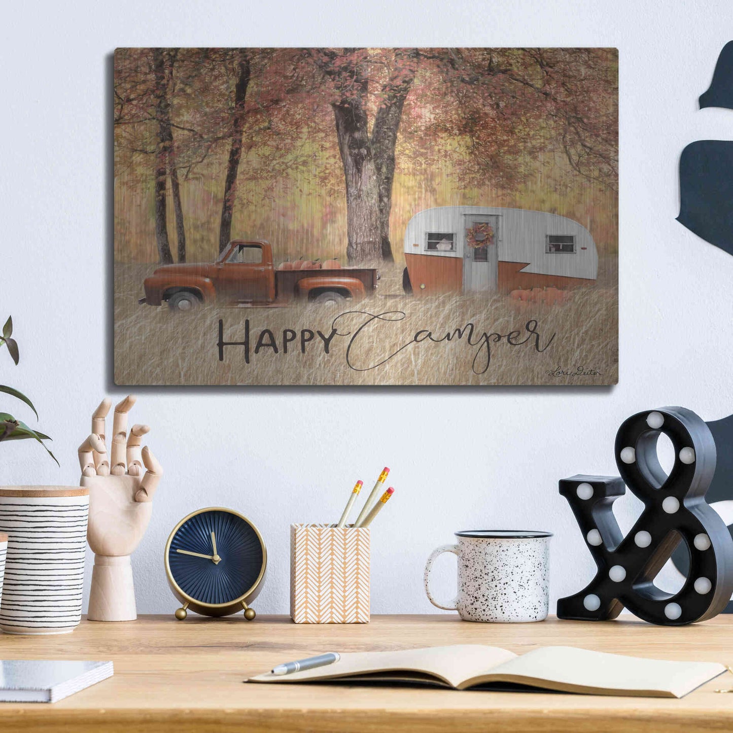 Luxe Metal Art 'Fall Camping' by Lori Deiter, Metal Wall Art,16x12