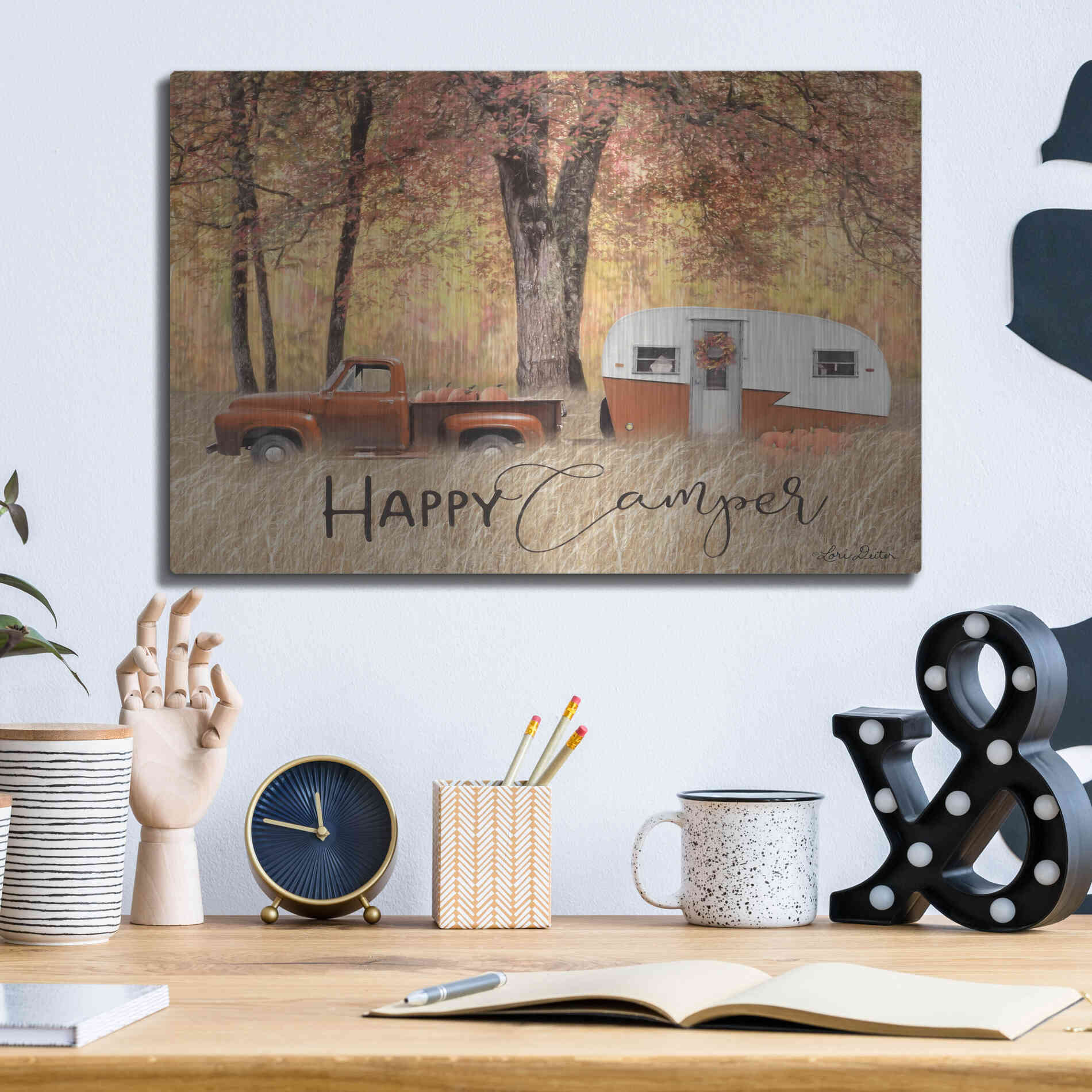 Luxe Metal Art 'Fall Camping' by Lori Deiter, Metal Wall Art,16x12