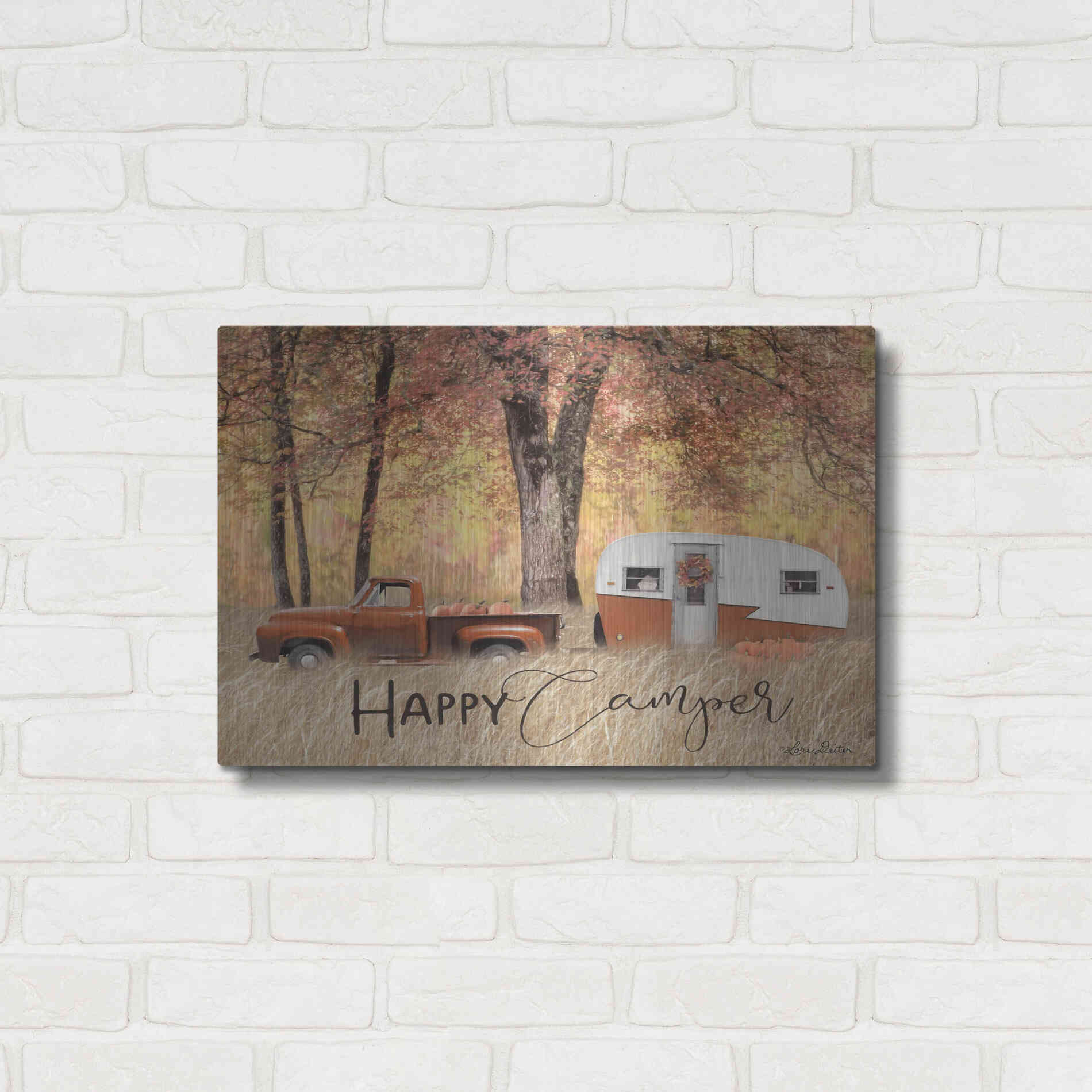 Luxe Metal Art 'Fall Camping' by Lori Deiter, Metal Wall Art,24x16