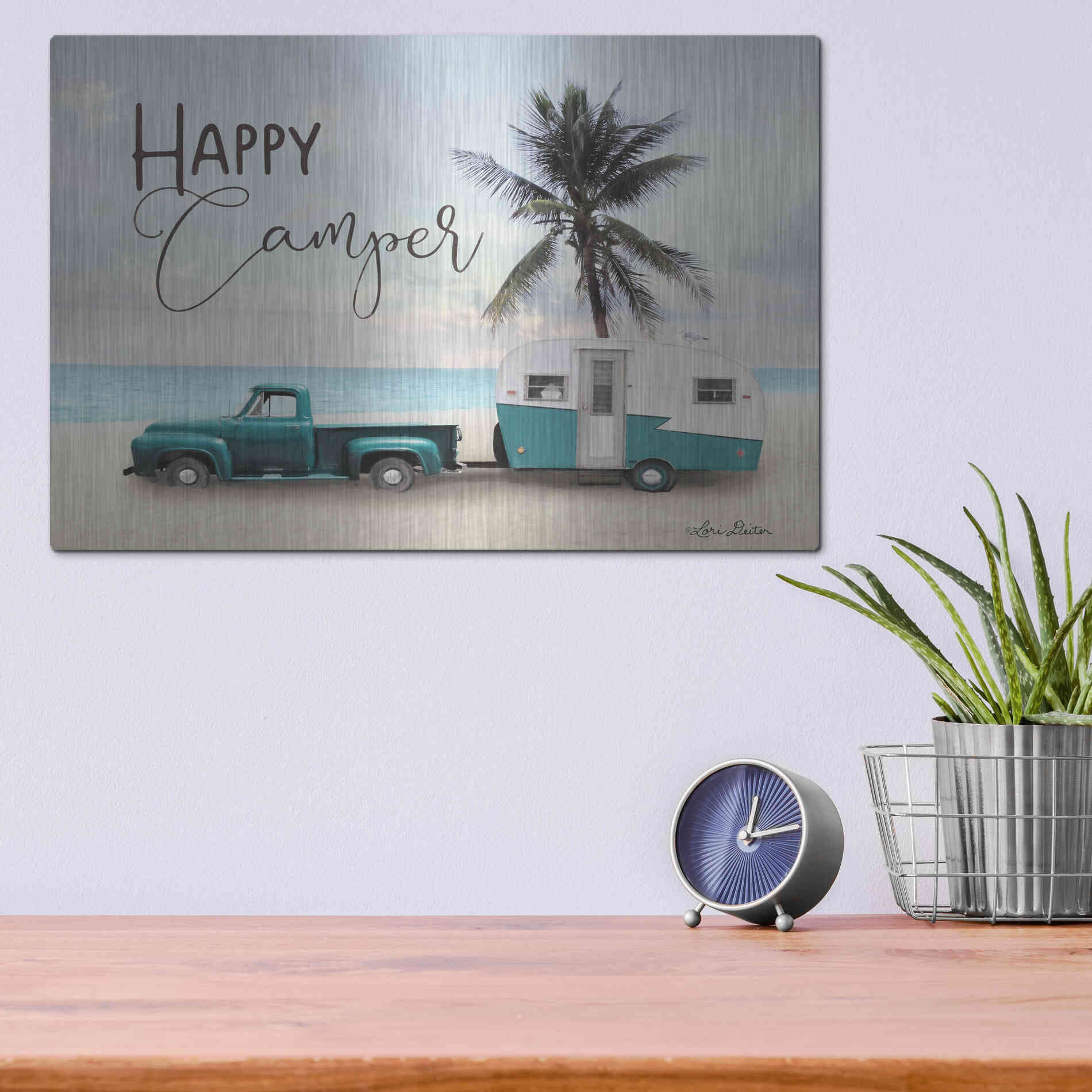 Luxe Metal Art 'Happy Camper' by Lori Deiter, Metal Wall Art,16x12