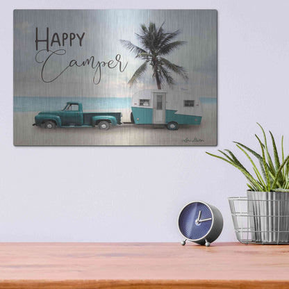 Luxe Metal Art 'Happy Camper' by Lori Deiter, Metal Wall Art,16x12