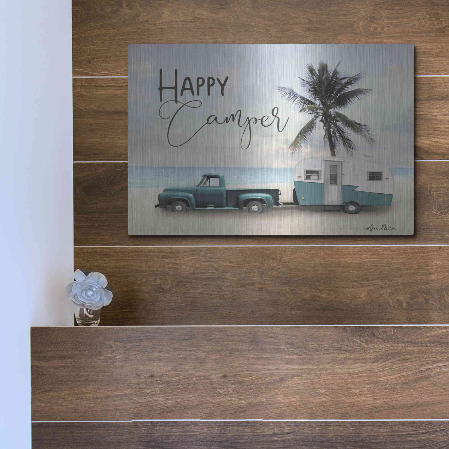 Luxe Metal Art 'Happy Camper' by Lori Deiter, Metal Wall Art,16x12