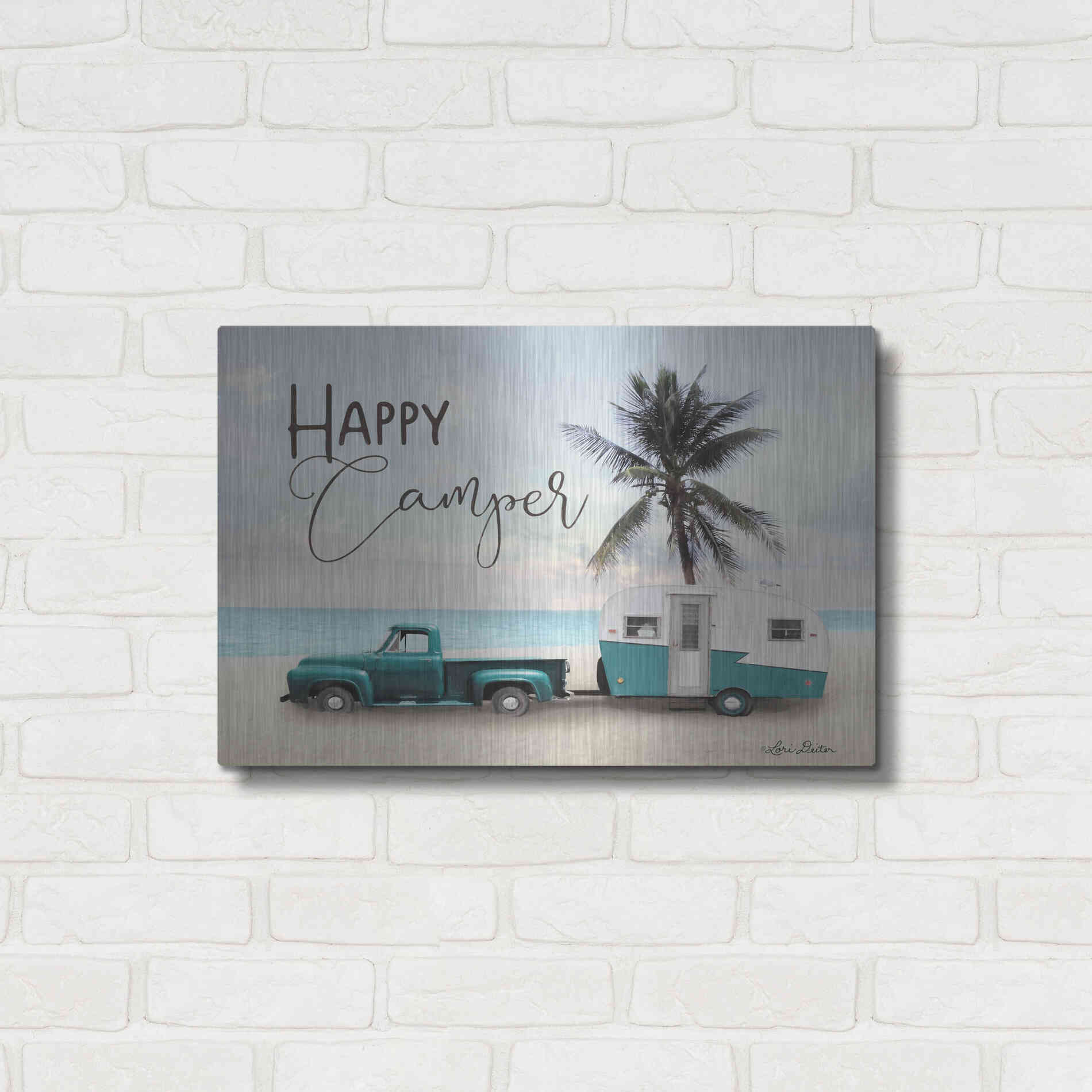 Luxe Metal Art 'Happy Camper' by Lori Deiter, Metal Wall Art,24x16