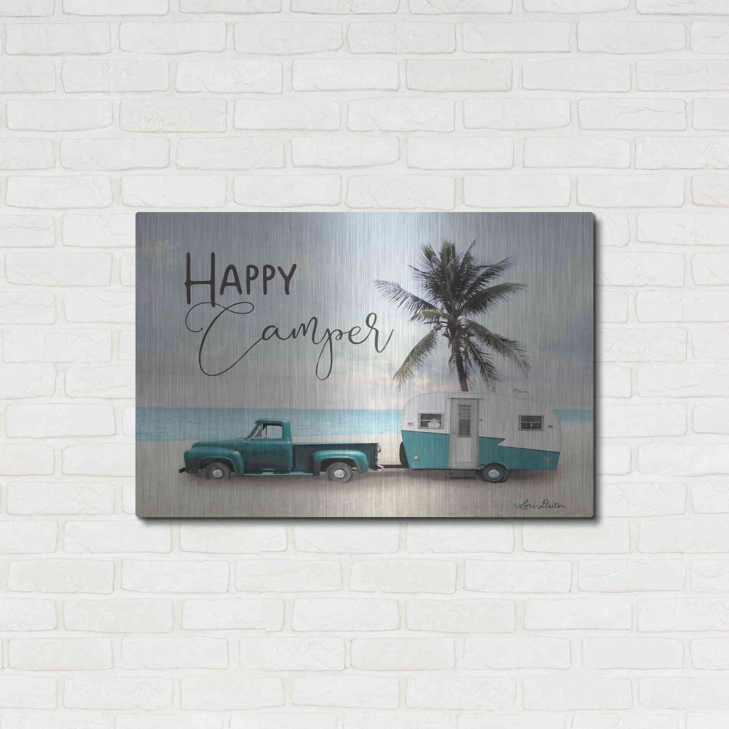 Luxe Metal Art 'Happy Camper' by Lori Deiter, Metal Wall Art,36x24
