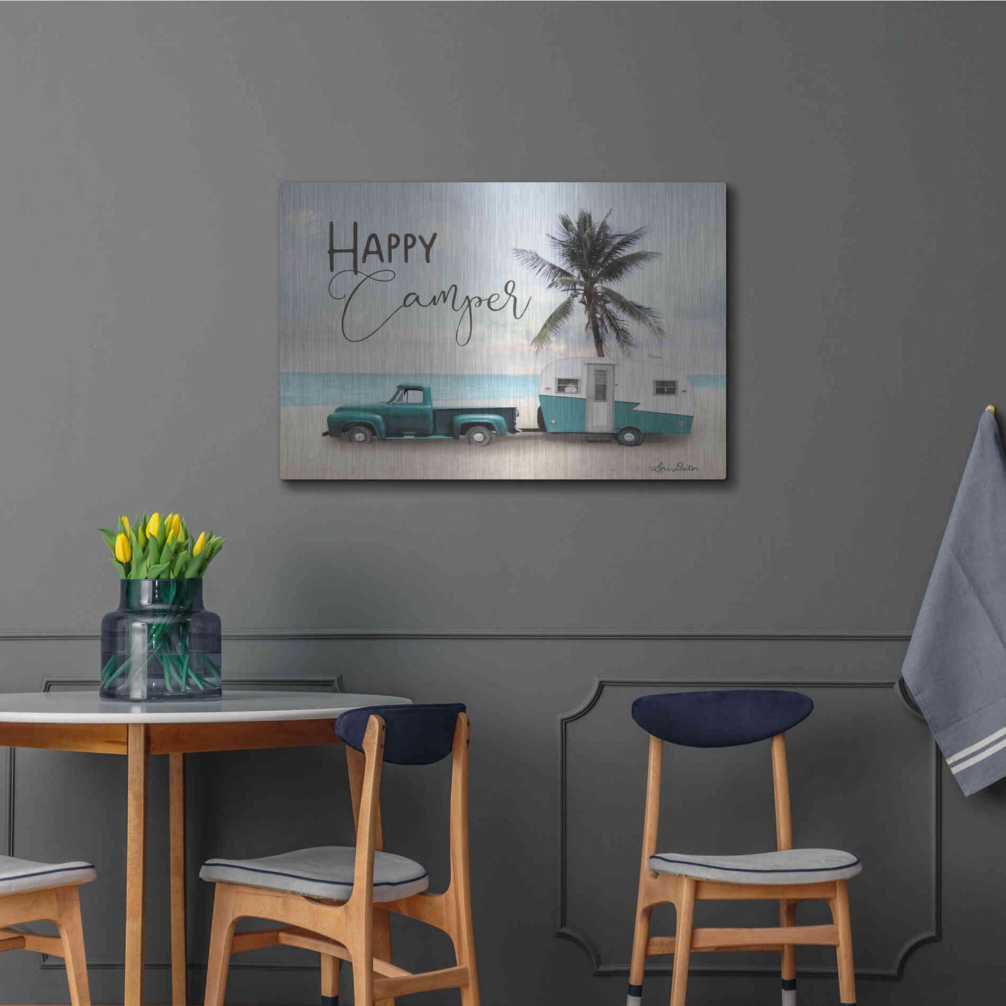 Luxe Metal Art 'Happy Camper' by Lori Deiter, Metal Wall Art,36x24