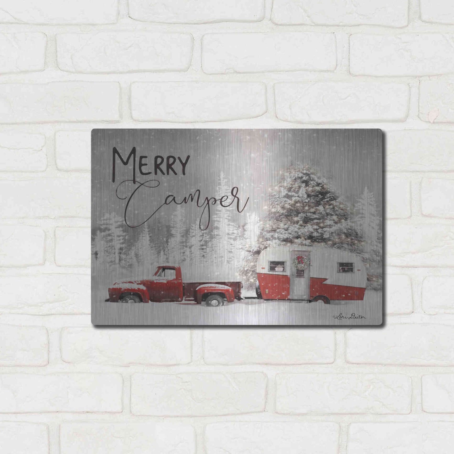 Luxe Metal Art 'Merry Camper' by Lori Deiter, Metal Wall Art,16x12
