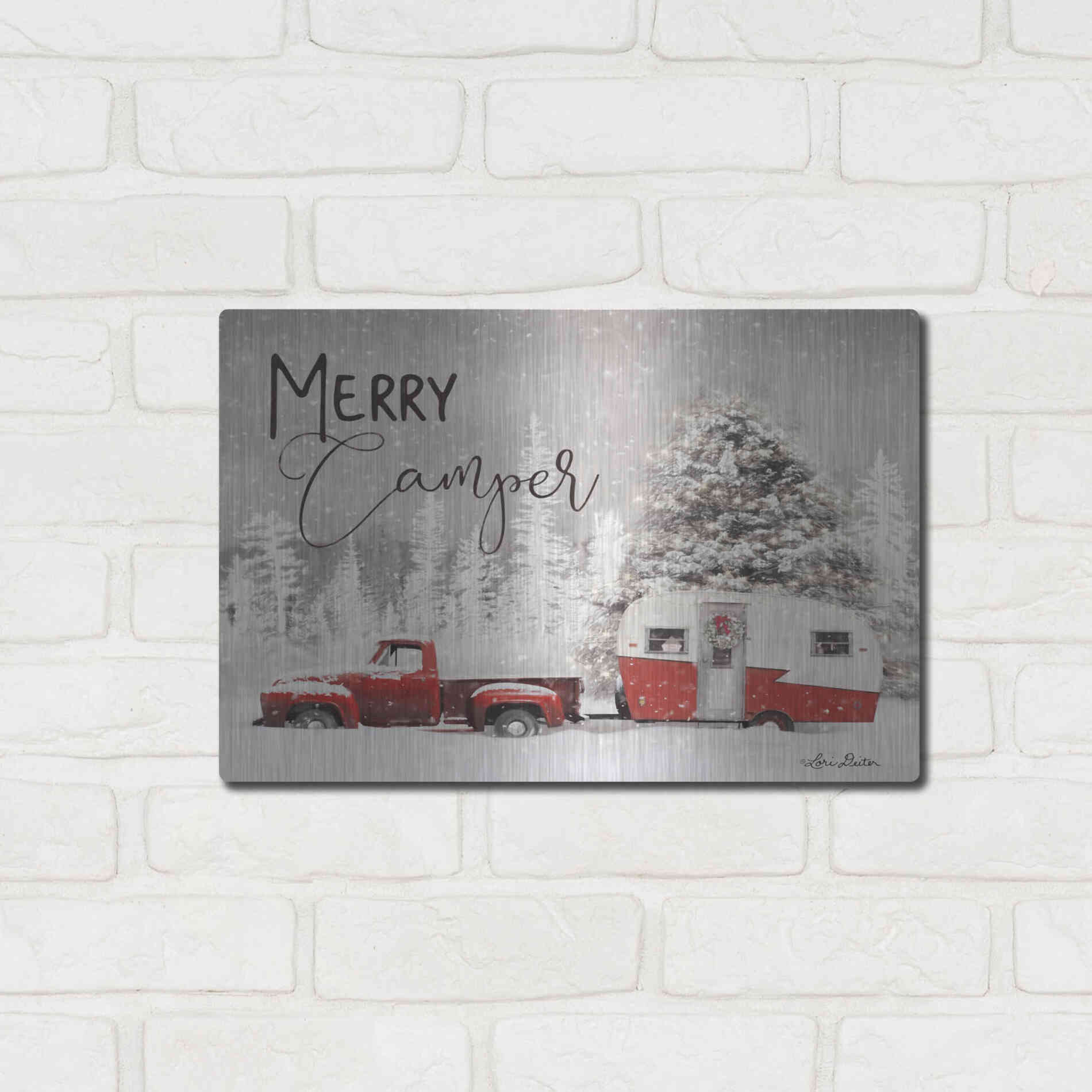 Luxe Metal Art 'Merry Camper' by Lori Deiter, Metal Wall Art,16x12