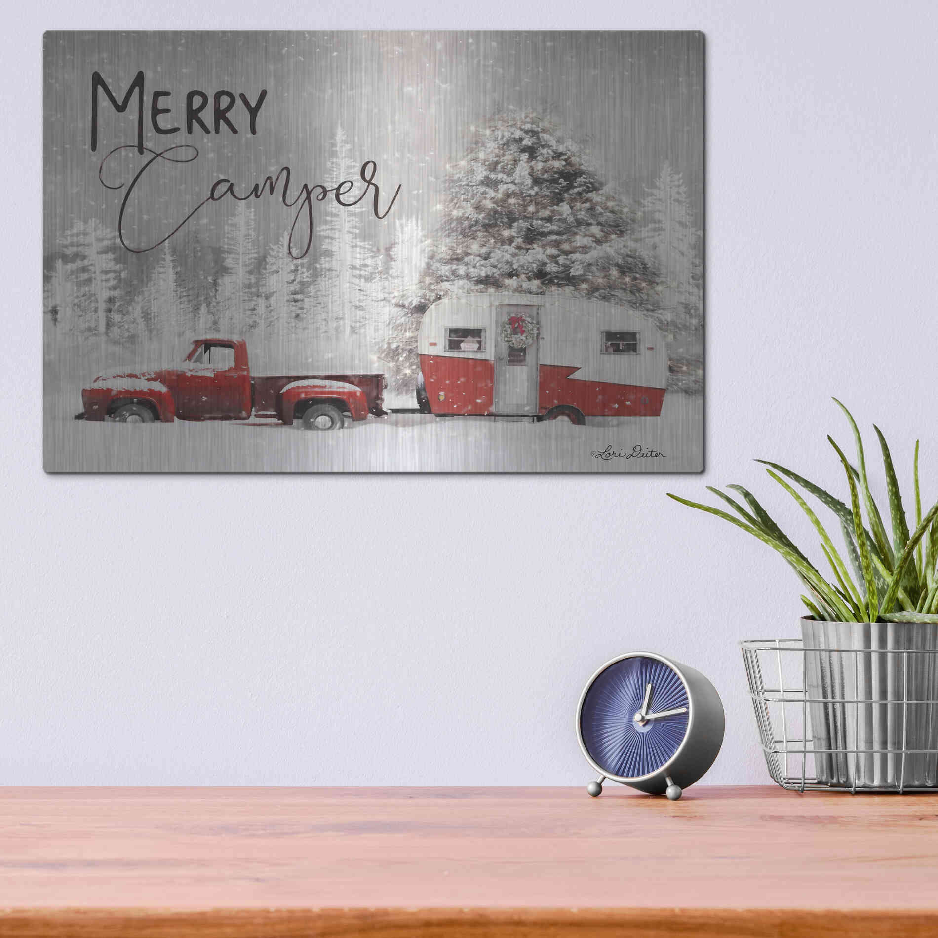 Luxe Metal Art 'Merry Camper' by Lori Deiter, Metal Wall Art,16x12