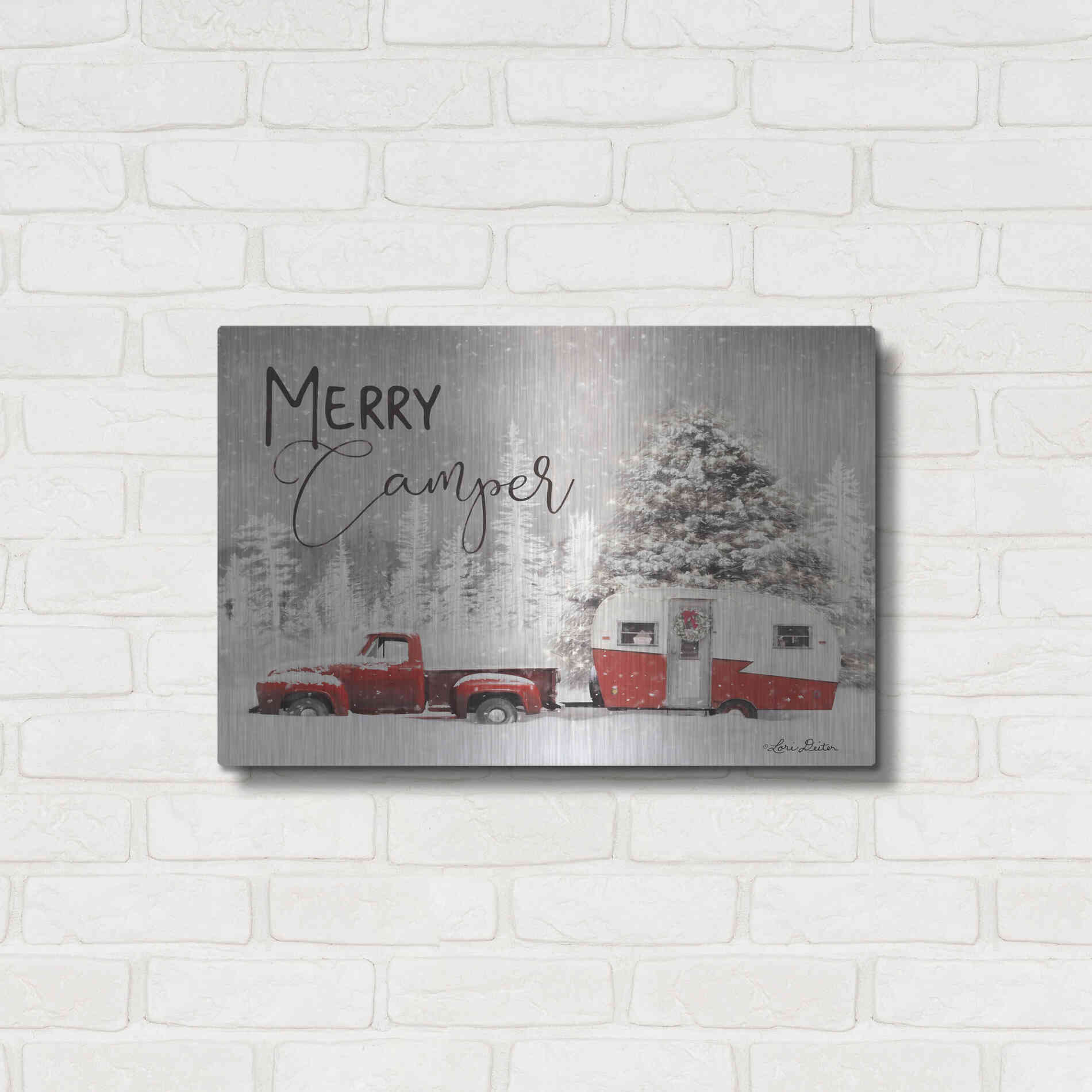 Luxe Metal Art 'Merry Camper' by Lori Deiter, Metal Wall Art,24x16