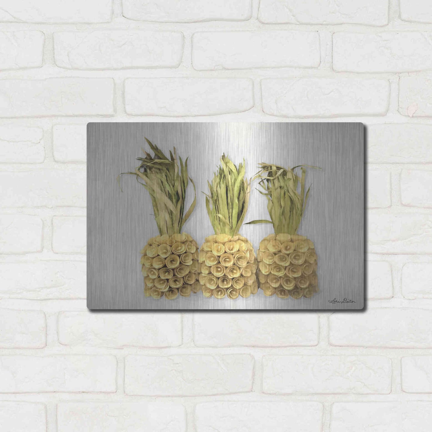 Luxe Metal Art 'Pineapples' by Lori Deiter, Metal Wall Art,16x12