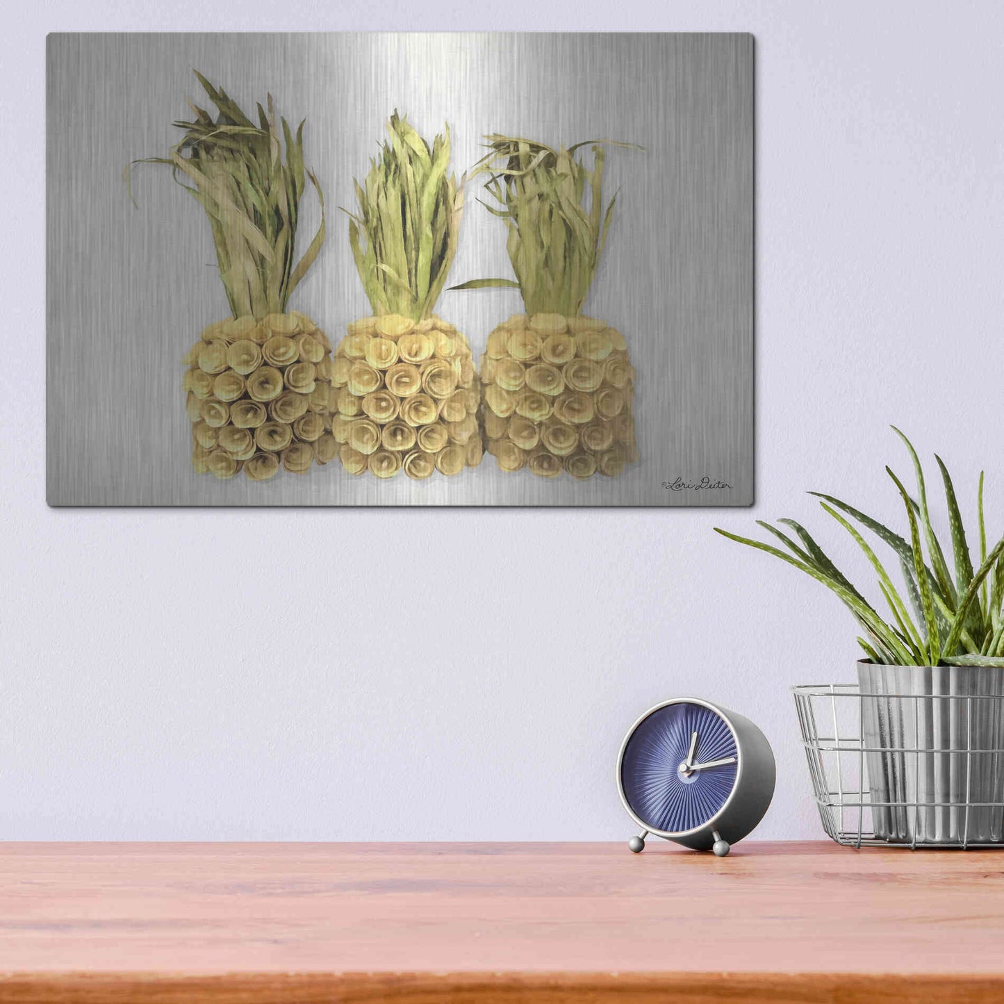 Luxe Metal Art 'Pineapples' by Lori Deiter, Metal Wall Art,16x12