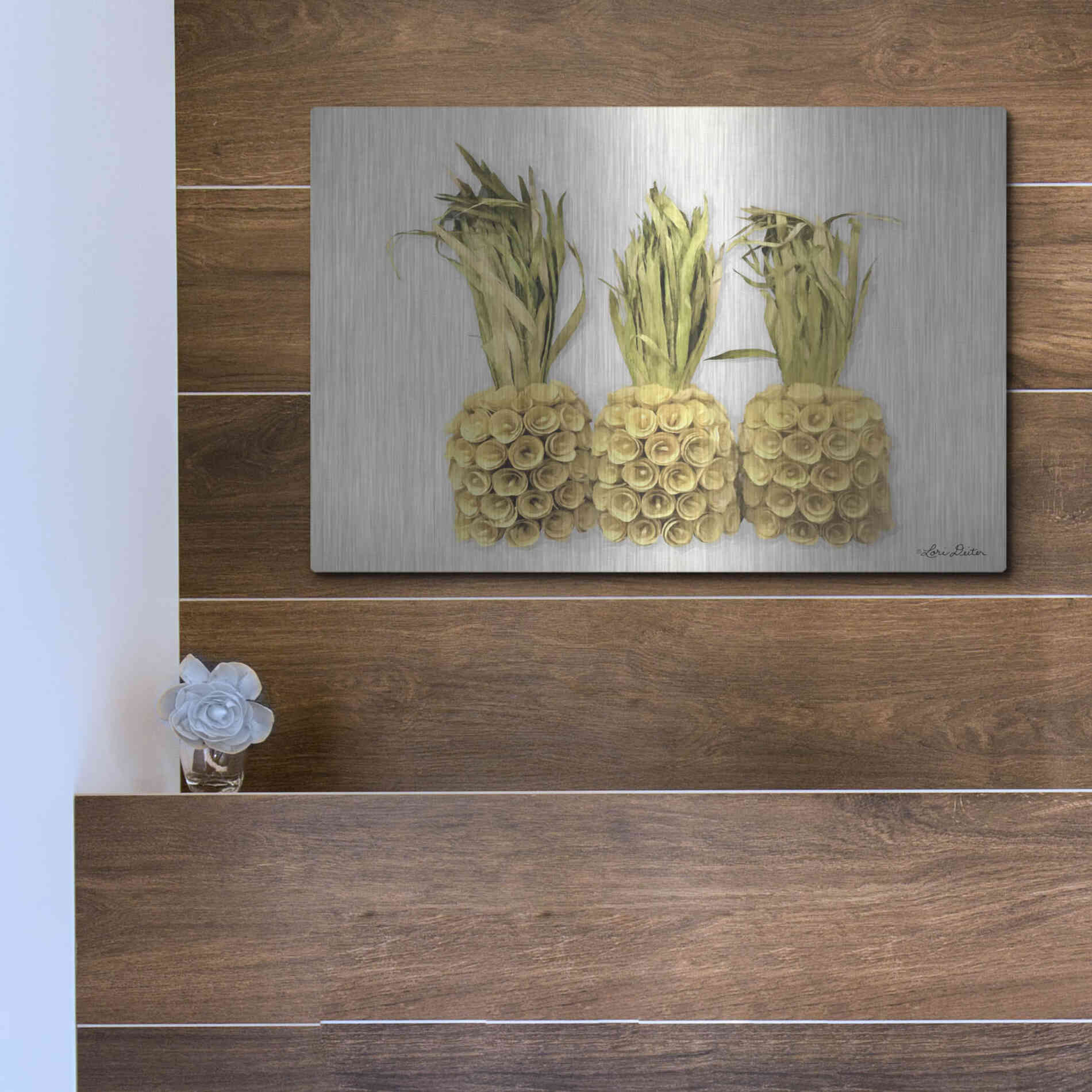 Luxe Metal Art 'Pineapples' by Lori Deiter, Metal Wall Art,16x12