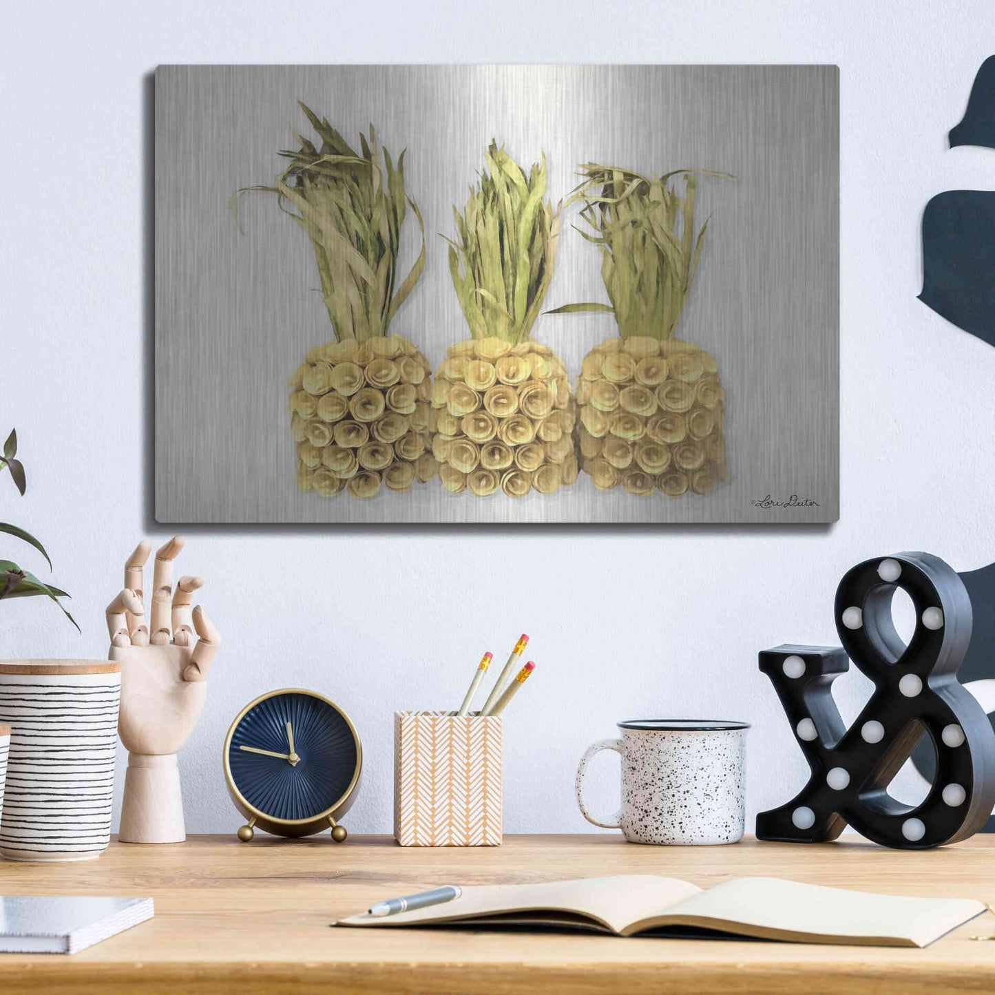Luxe Metal Art 'Pineapples' by Lori Deiter, Metal Wall Art,16x12