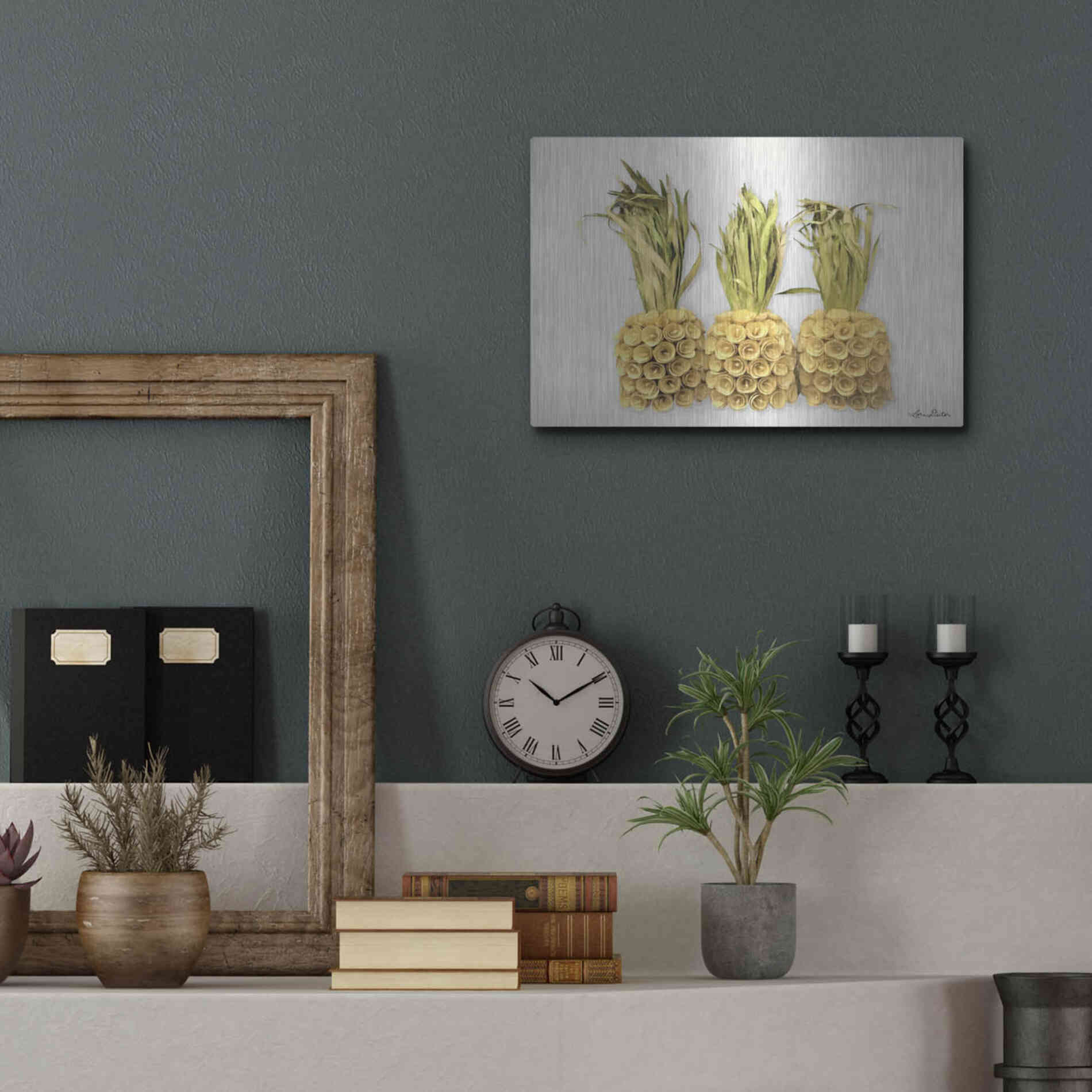 Luxe Metal Art 'Pineapples' by Lori Deiter, Metal Wall Art,16x12