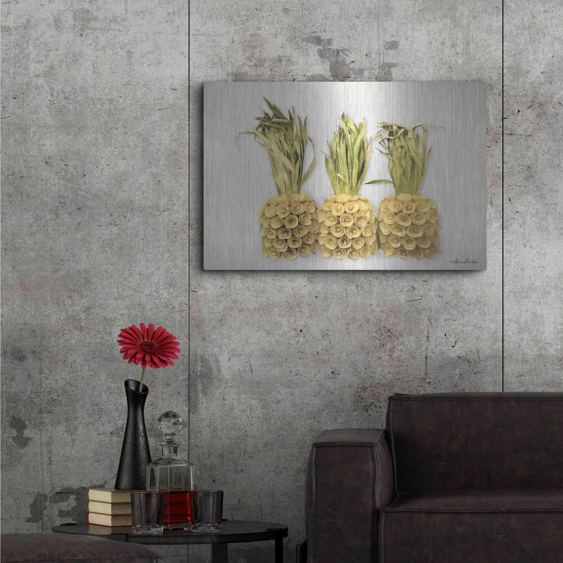 Luxe Metal Art 'Pineapples' by Lori Deiter, Metal Wall Art,36x24