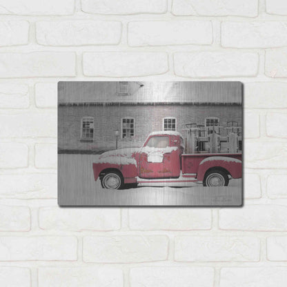 Luxe Metal Art 'Old Sled Works Red Truck' by Lori Deiter, Metal Wall Art,16x12