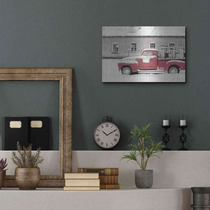 Luxe Metal Art 'Old Sled Works Red Truck' by Lori Deiter, Metal Wall Art,16x12
