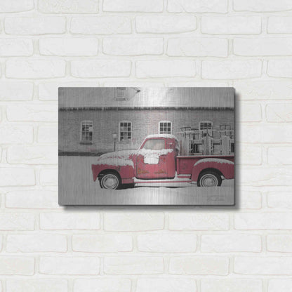 Luxe Metal Art 'Old Sled Works Red Truck' by Lori Deiter, Metal Wall Art,24x16
