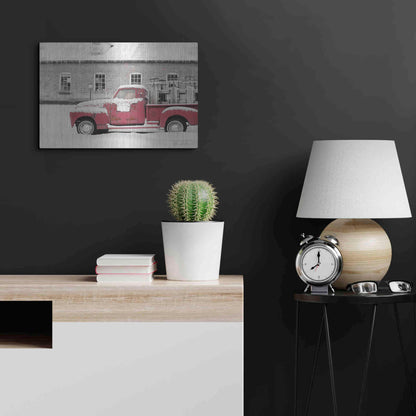Luxe Metal Art 'Old Sled Works Red Truck' by Lori Deiter, Metal Wall Art,24x16