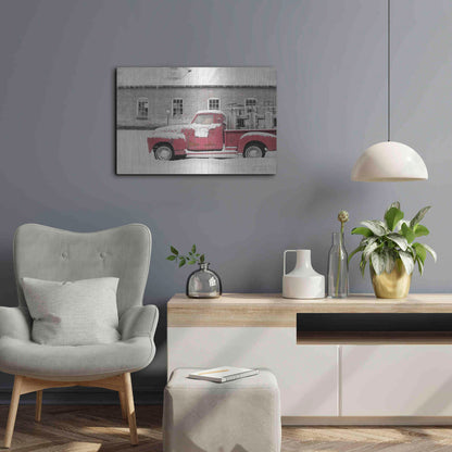 Luxe Metal Art 'Old Sled Works Red Truck' by Lori Deiter, Metal Wall Art,24x16